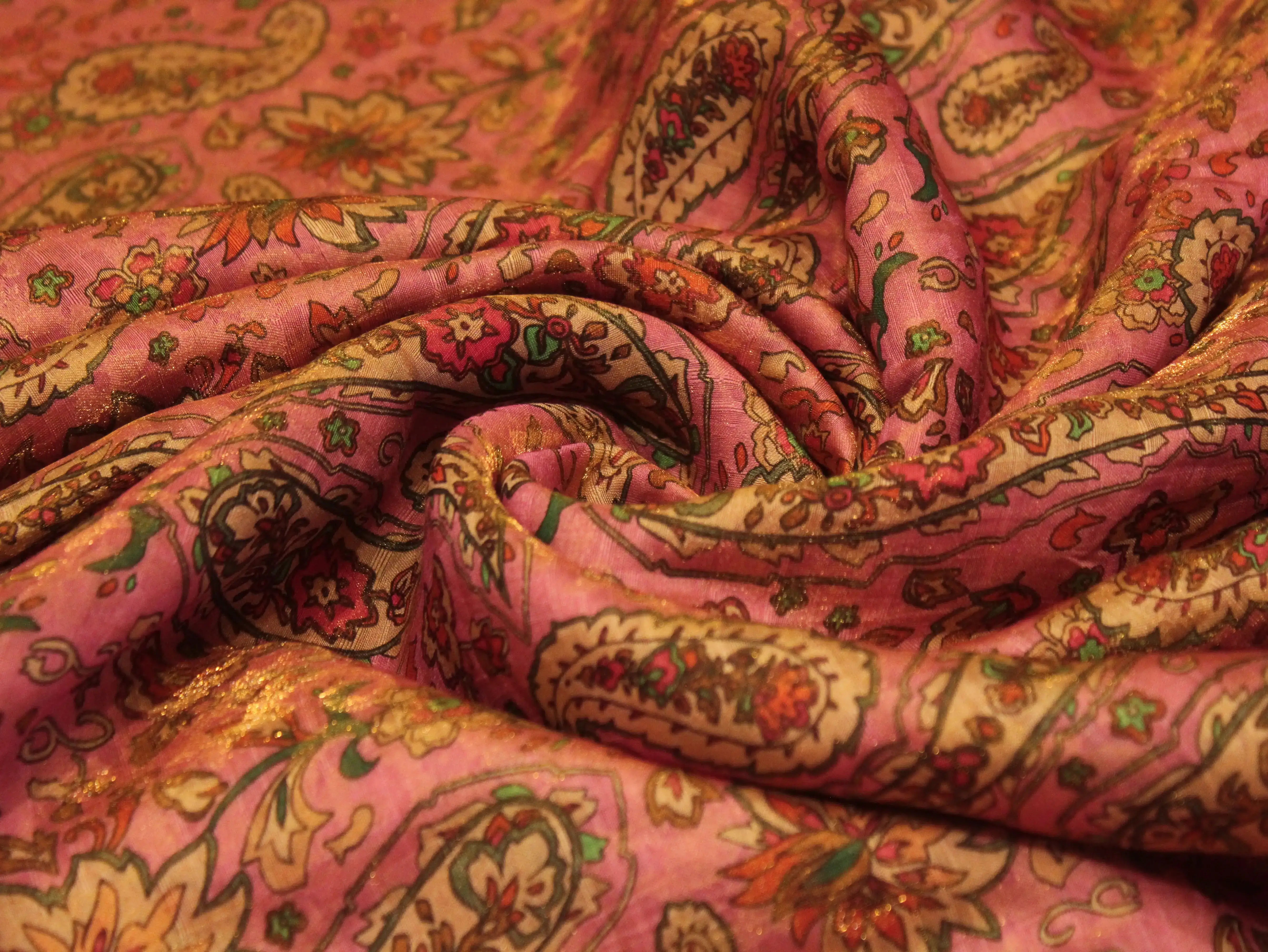 Pure Raw Silk Kalamkari Digital Print Fabric with Subtle Shine