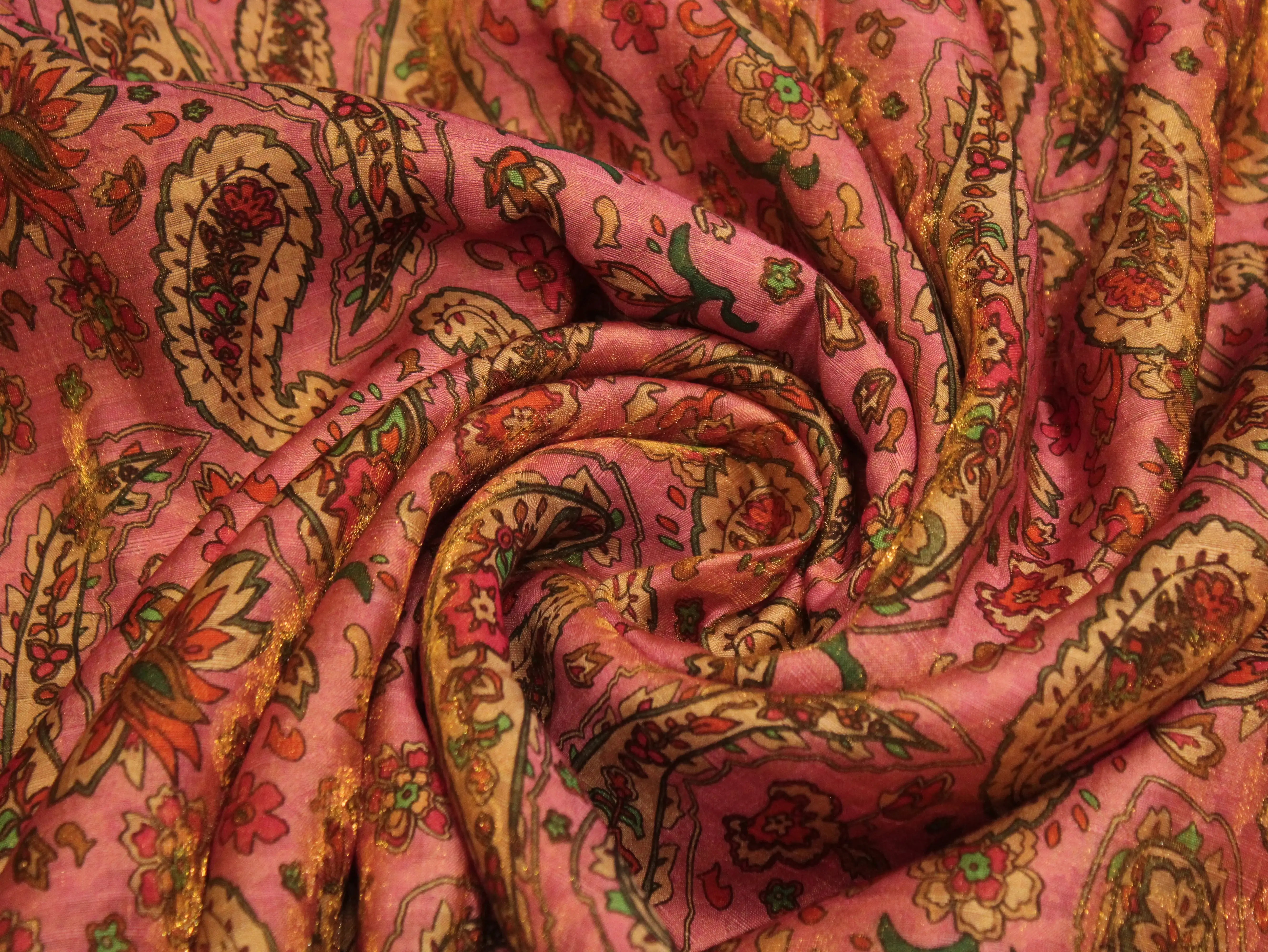 Pure Raw Silk Kalamkari Digital Print Fabric with Subtle Shine