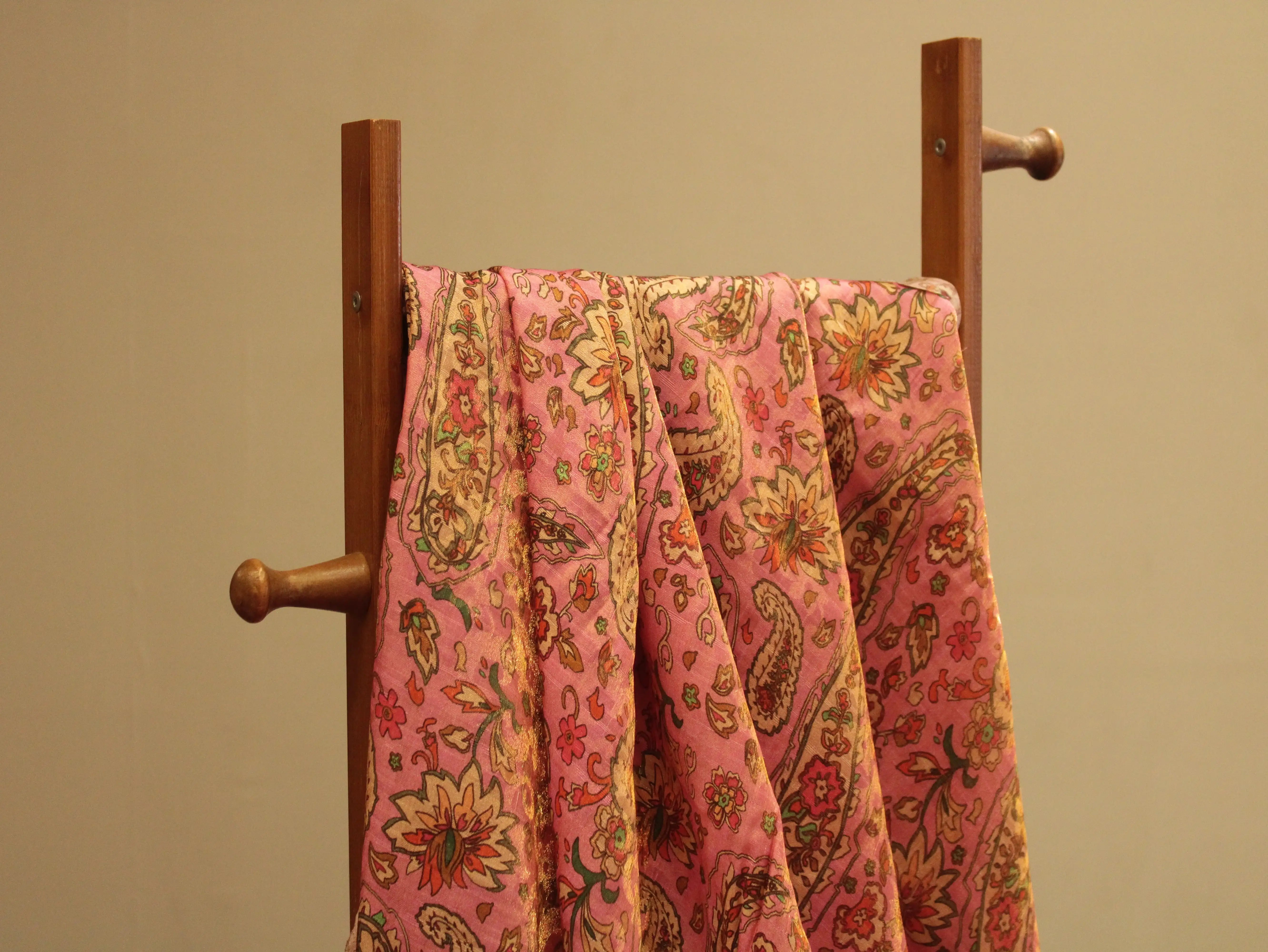 Pure Raw Silk Kalamkari Digital Print Fabric with Subtle Shine
