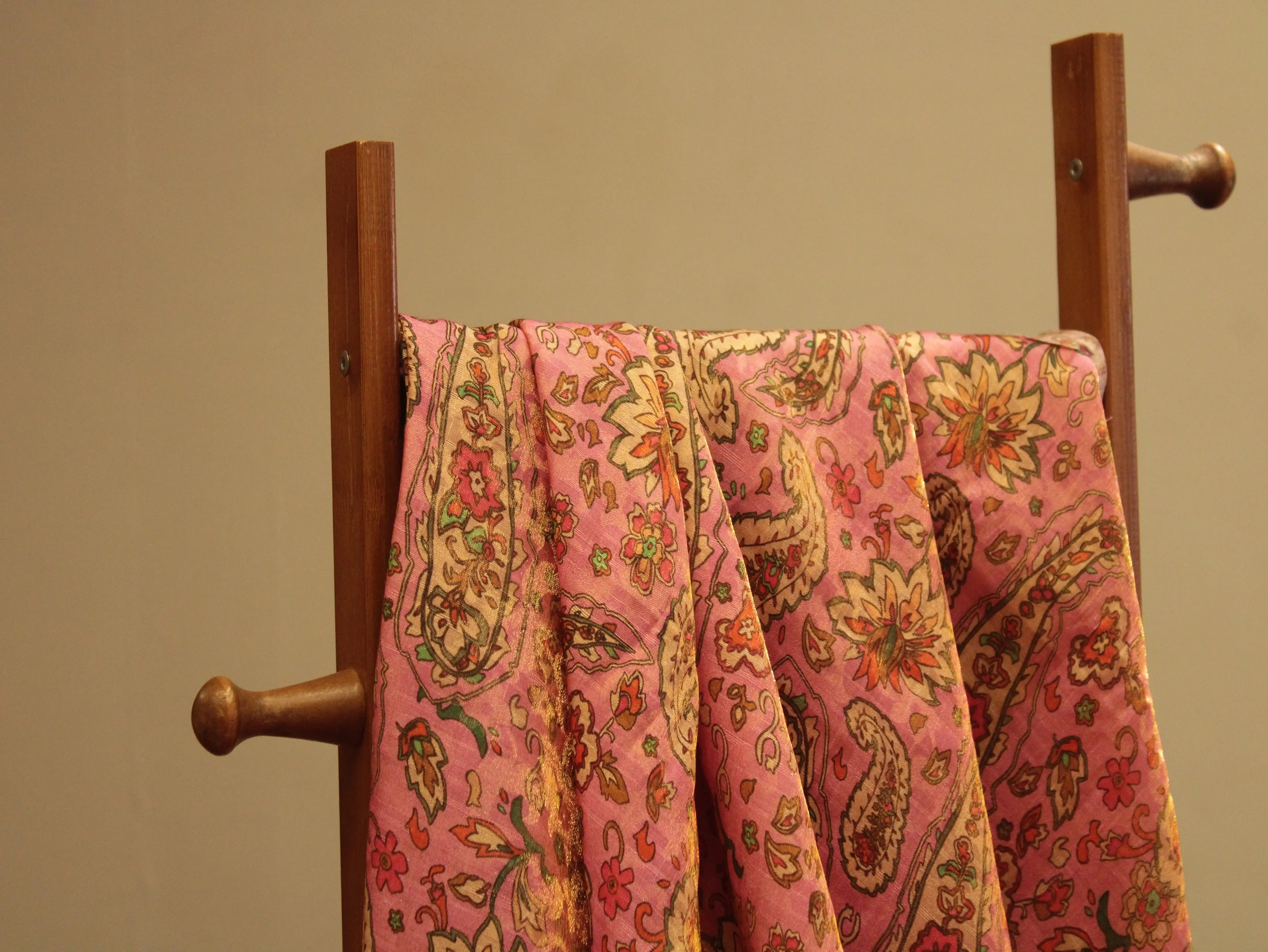 Pure Raw Silk Kalamkari Digital Print Fabric with Subtle Shine