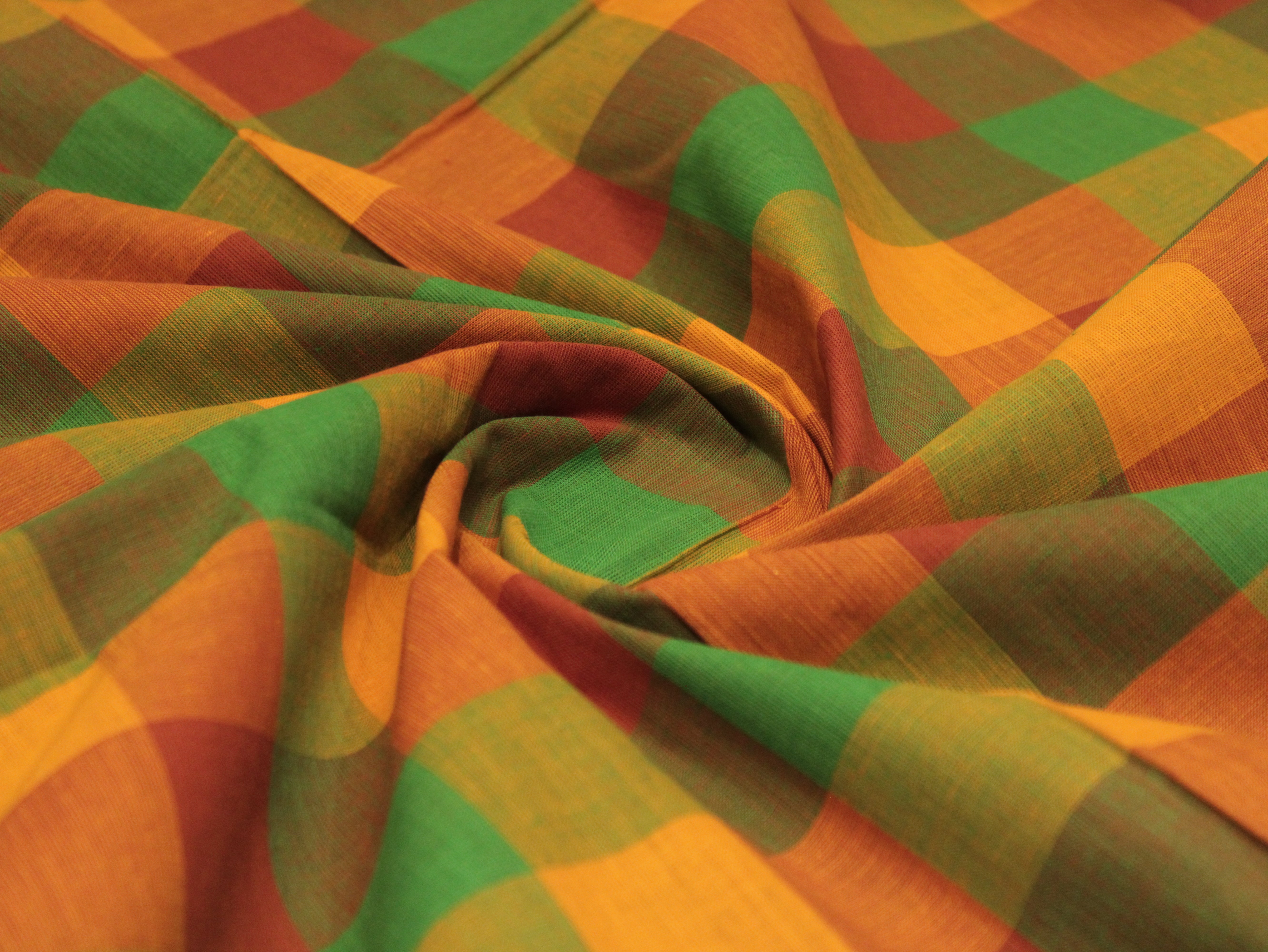 Multi Checked Handloom Pure Cotton Woven Fabric