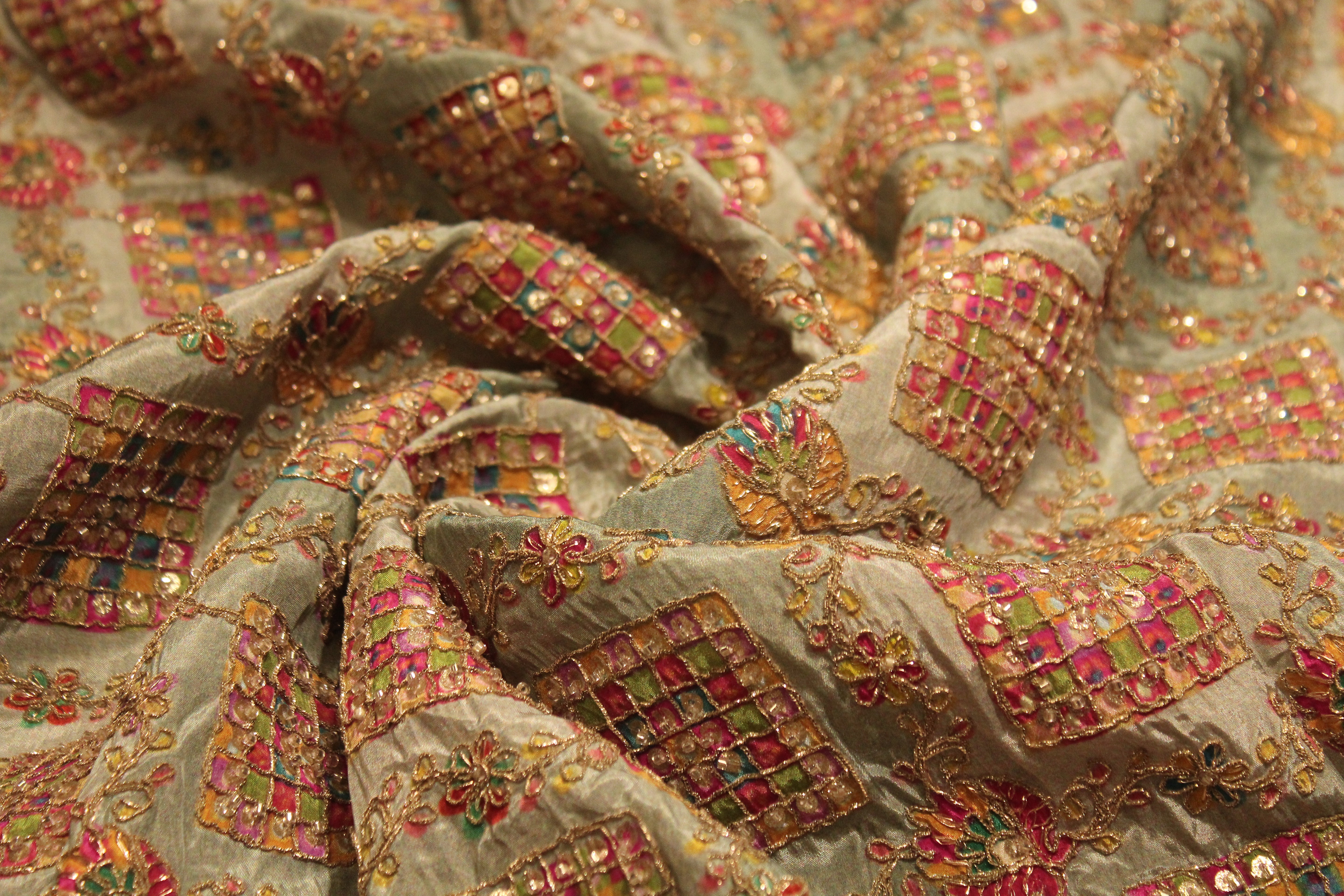 Premium Handcrafted Cut-Dana Work Crepe Fabric – Coding & Position Embellished