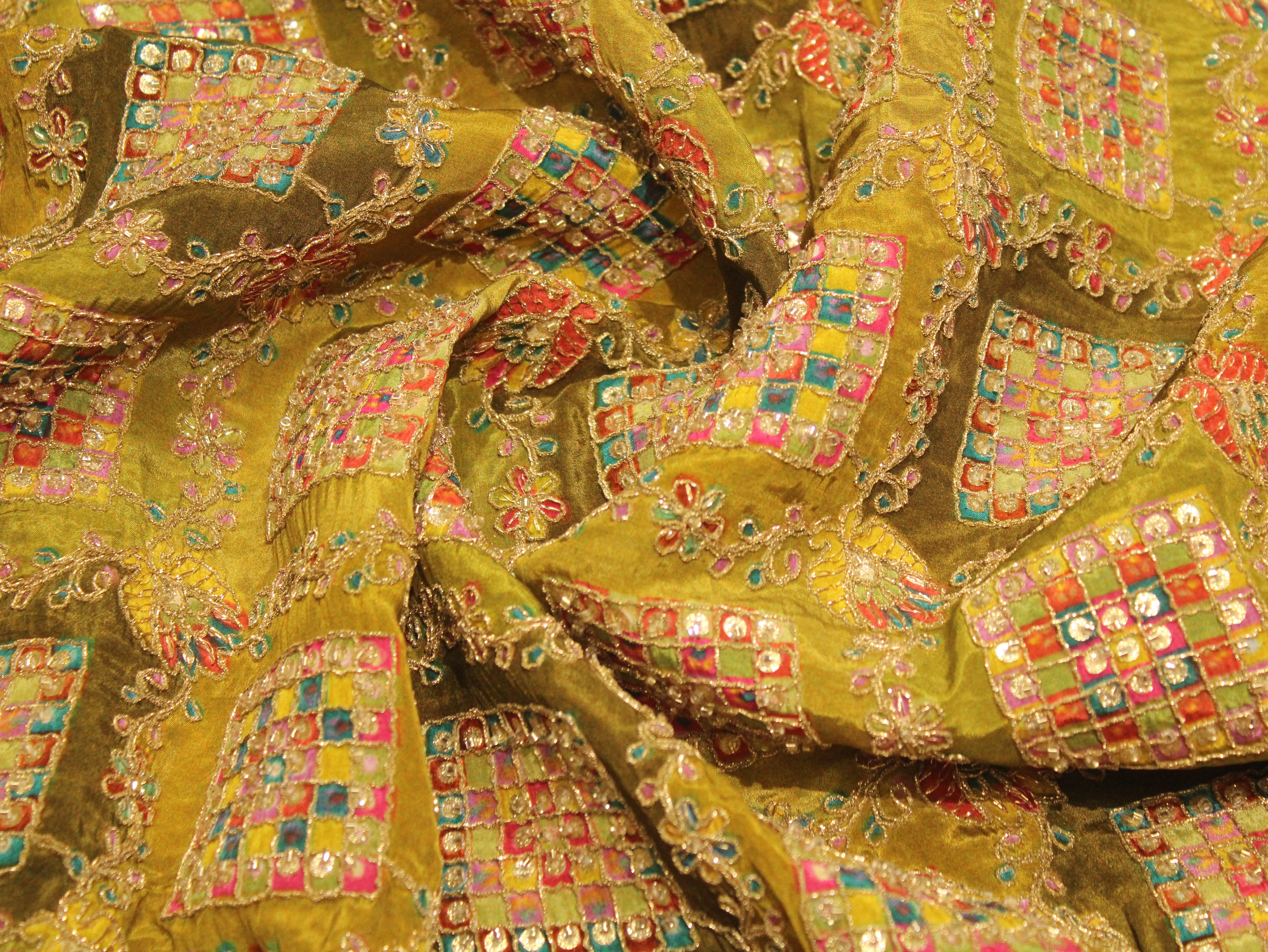 Premium Handcrafted Cut-Dana Work Crepe Fabric – Coding & Position Embellished