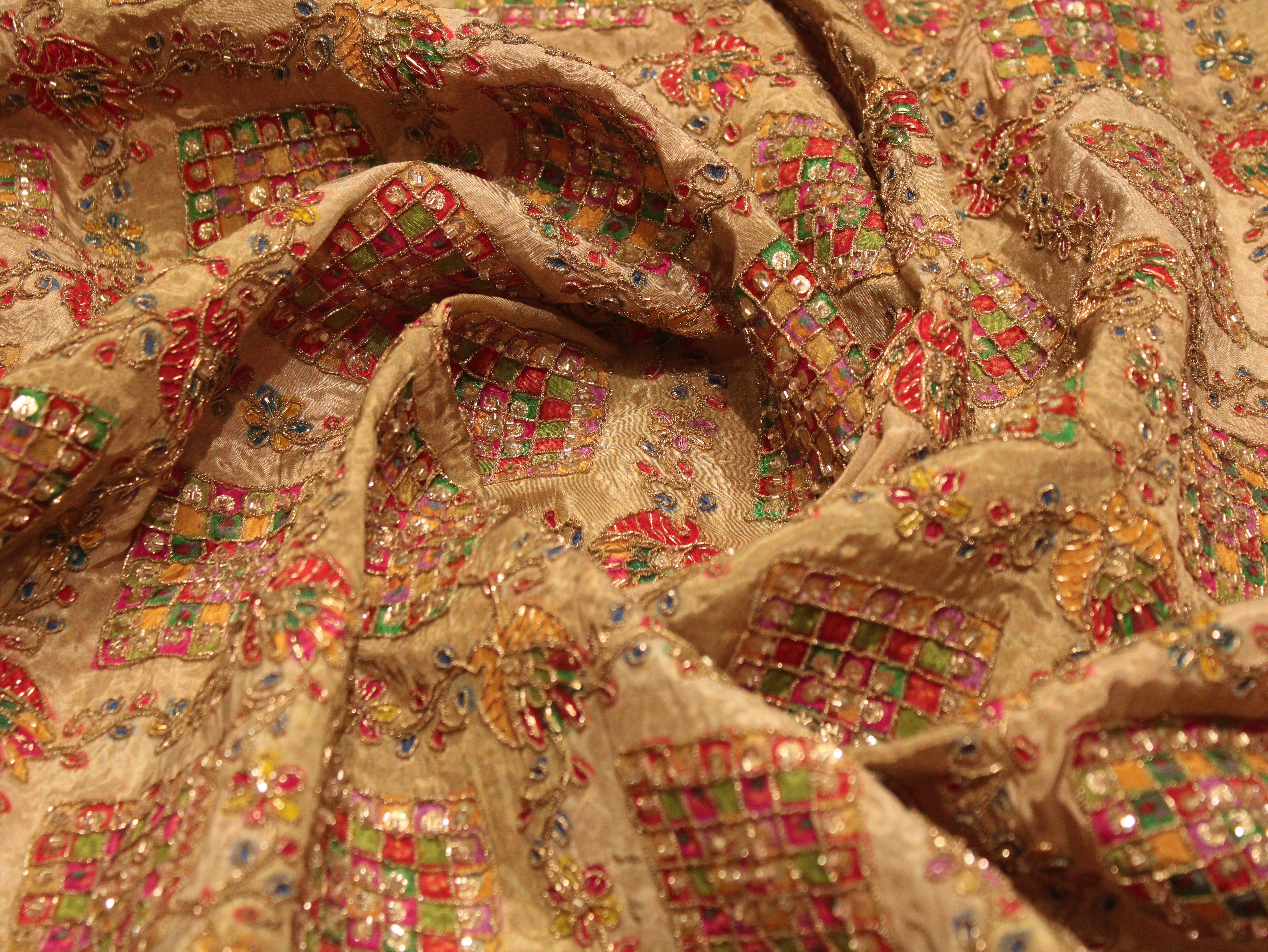 Premium Handcrafted Cut-Dana Work Crepe Fabric – Coding & Position Embellished