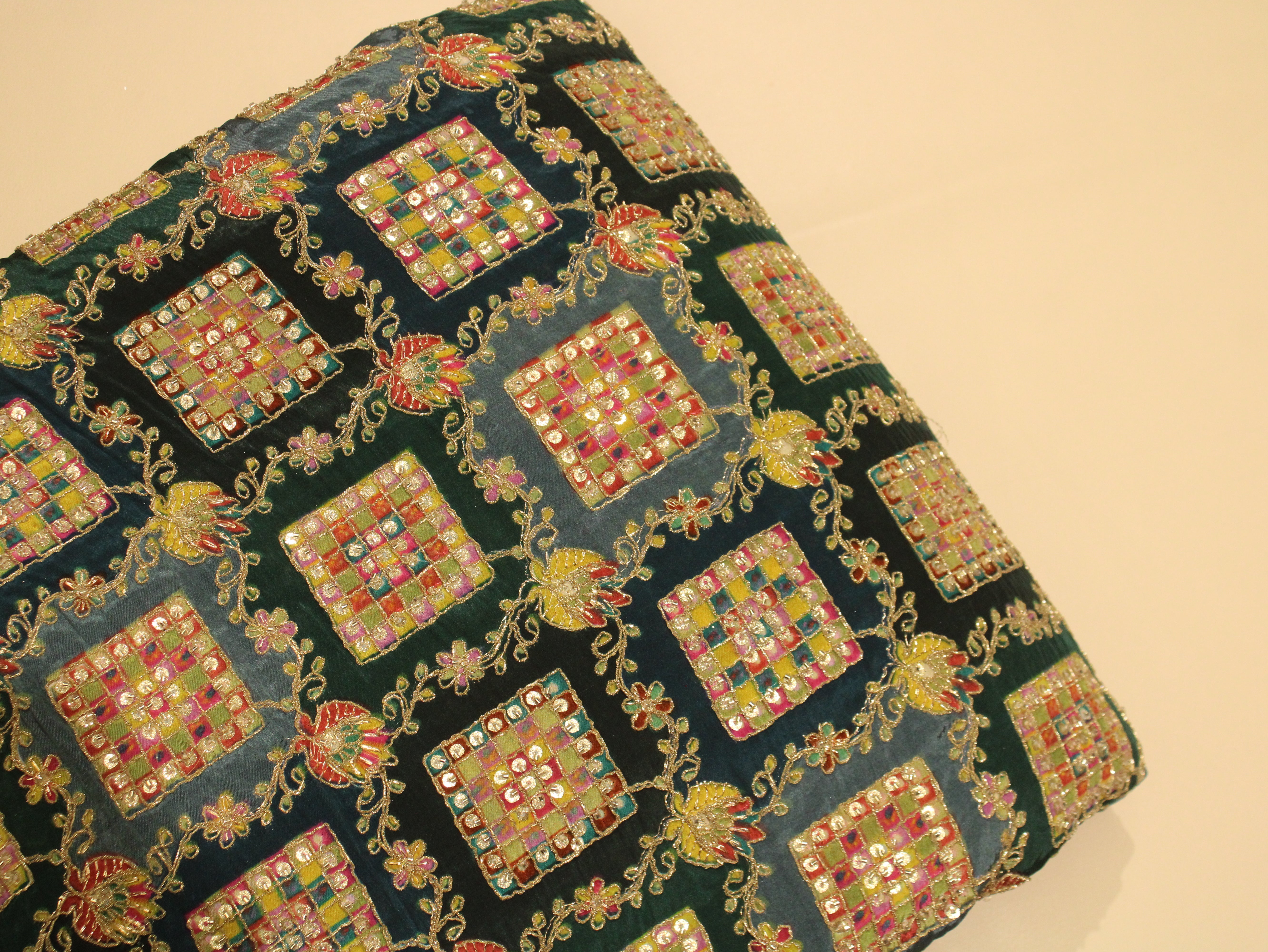 Premium Handcrafted Cut-Dana Work Crepe Fabric – Coding & Position Embellished