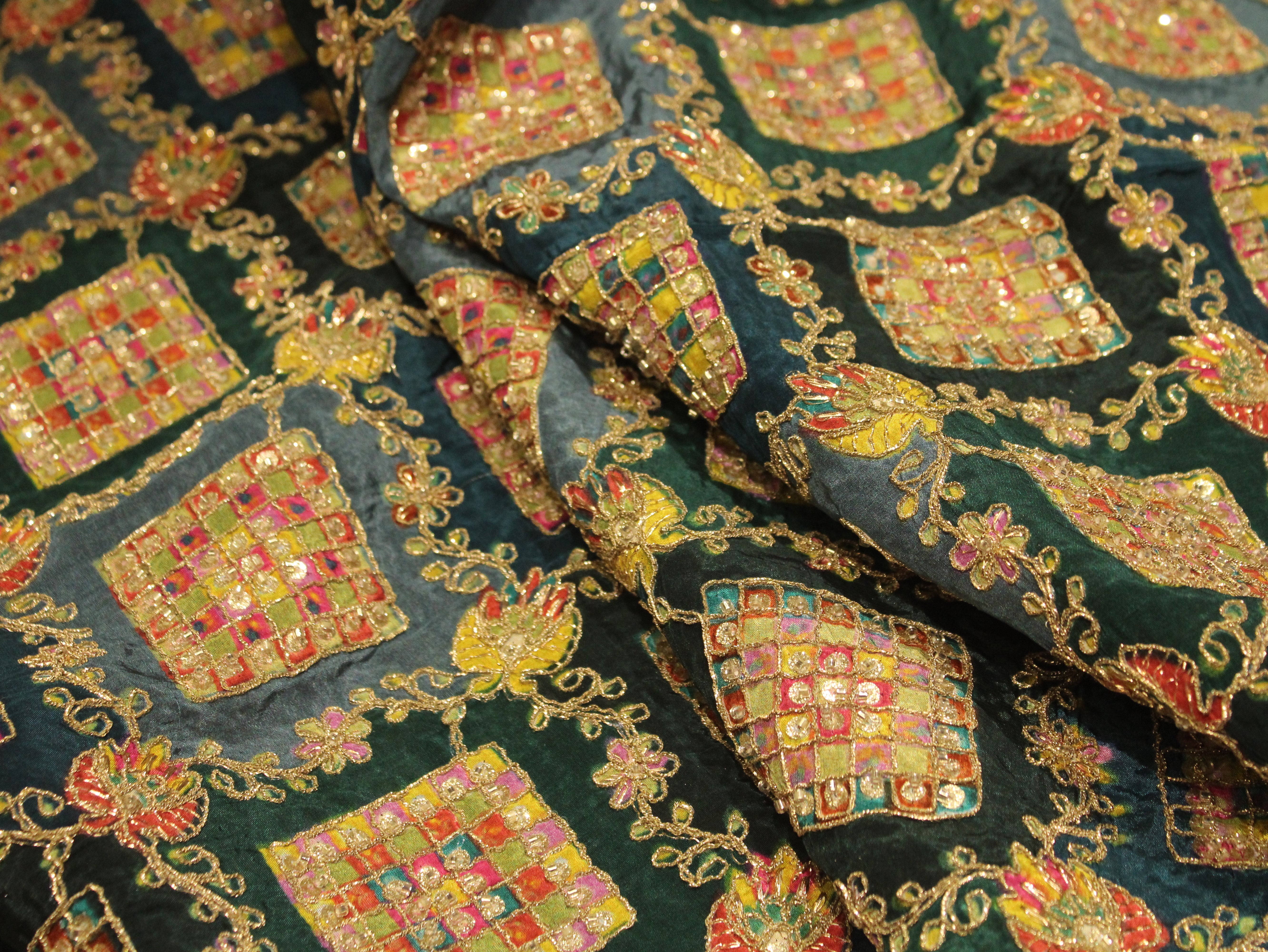 Premium Handcrafted Cut-Dana Work Crepe Fabric – Coding & Position Embellished