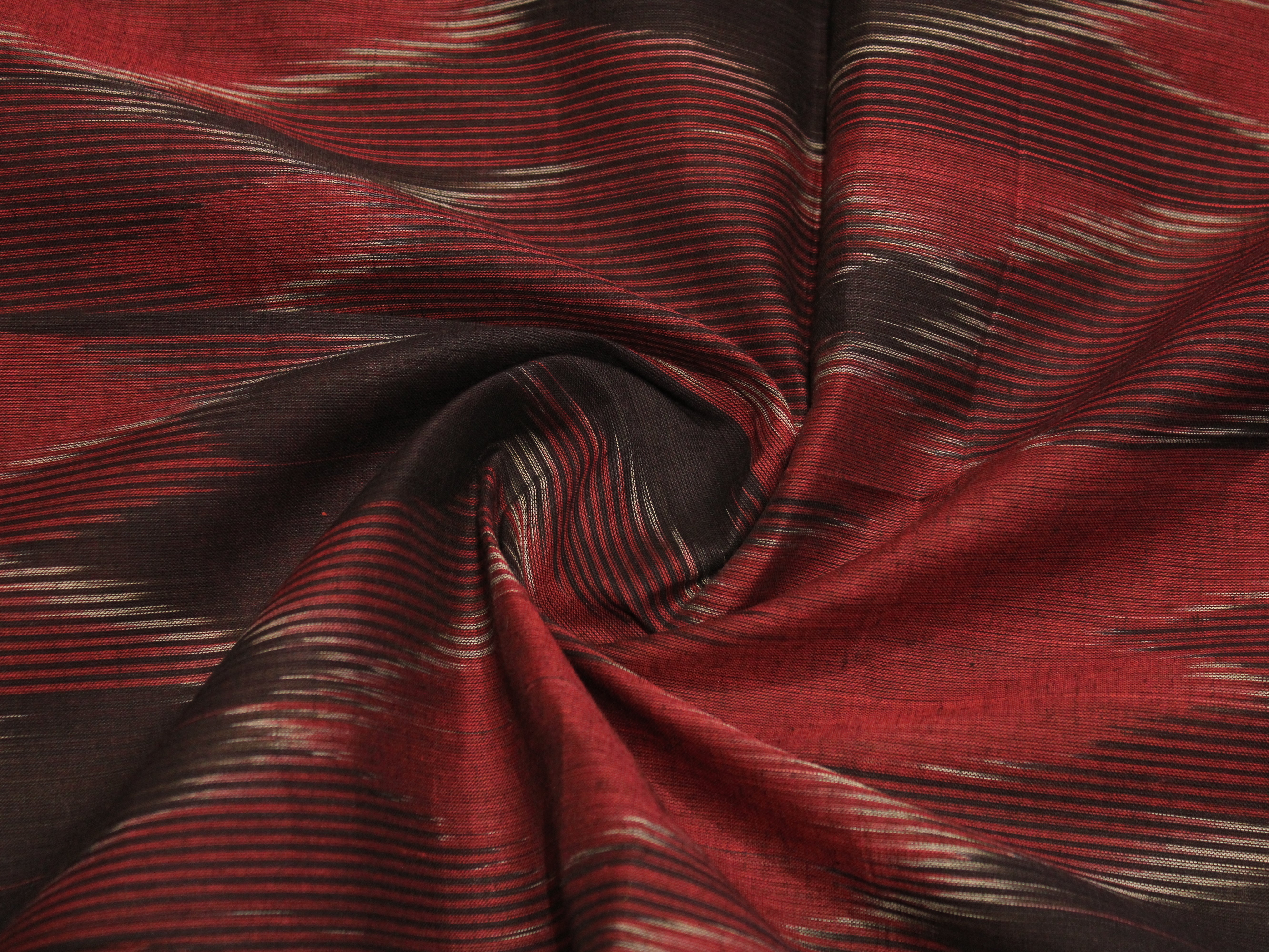 Mfoks : Handloom Pure Cotton Woven Fabric - Black & Maroon