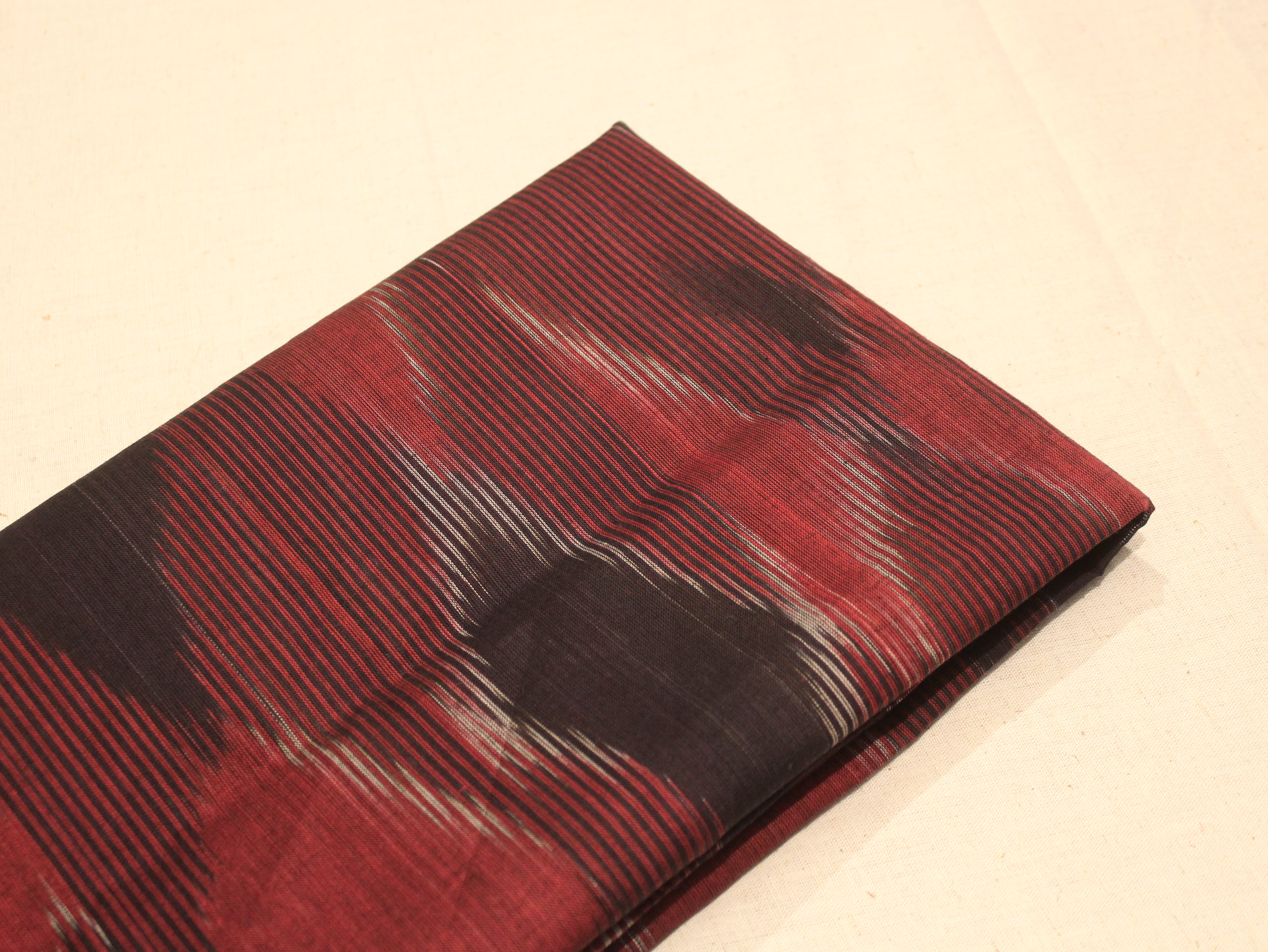 Mfoks : Handloom Pure Cotton Woven Fabric - Black & Maroon