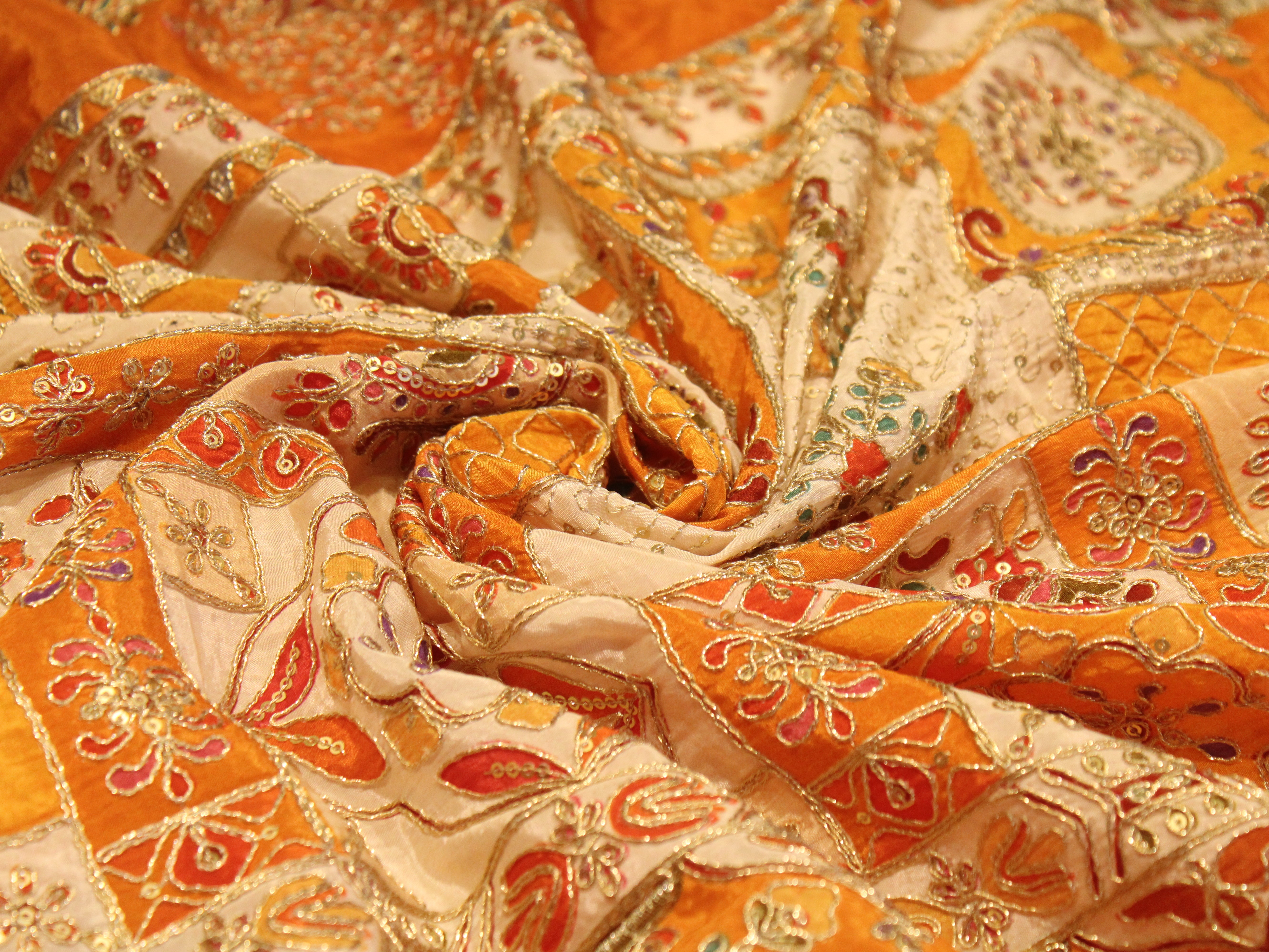 POSH : Premium Coding Work Natural Crepe Fabric  - Yellow