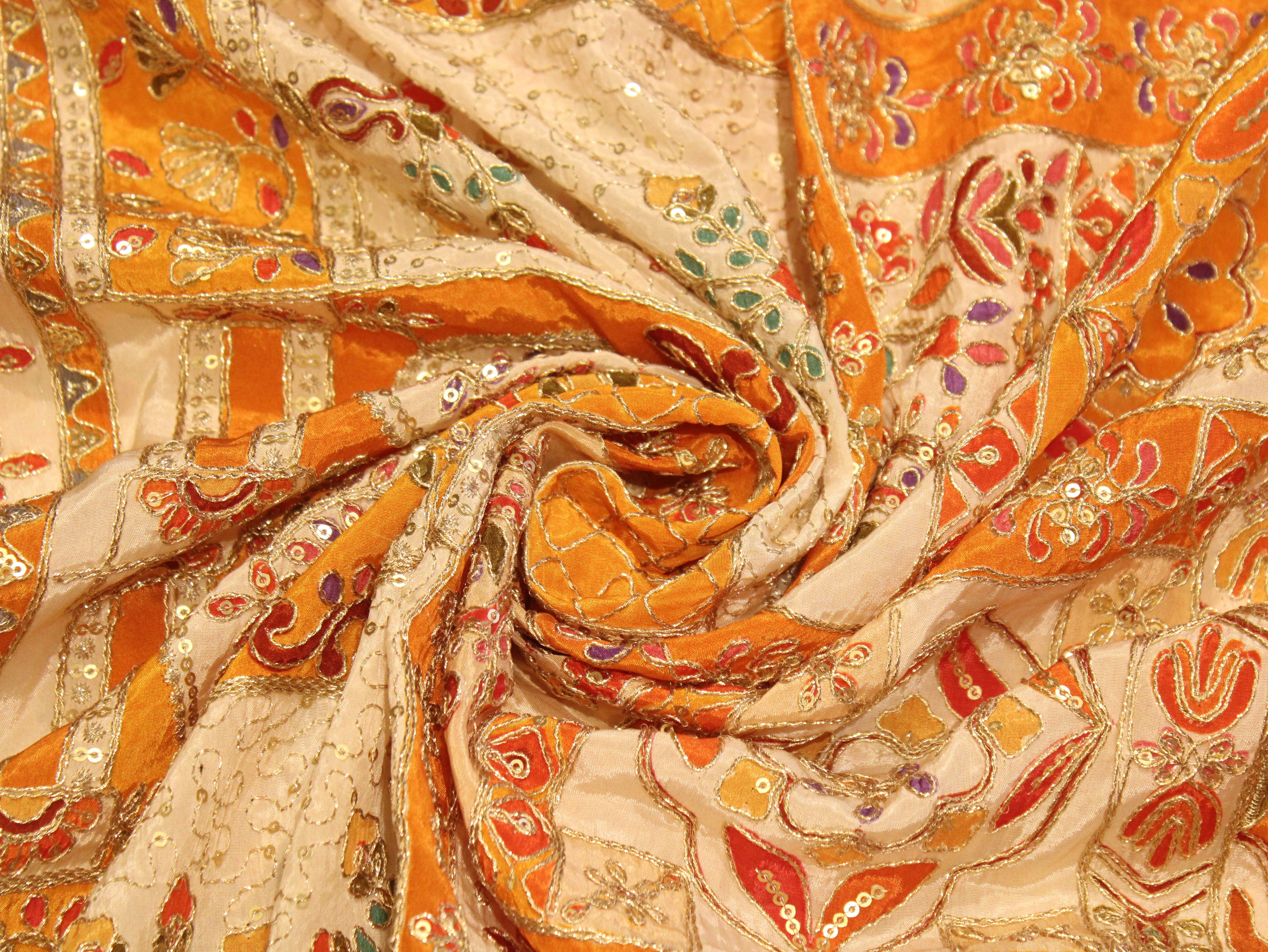 POSH : Premium Coding Work Natural Crepe Fabric  - Yellow