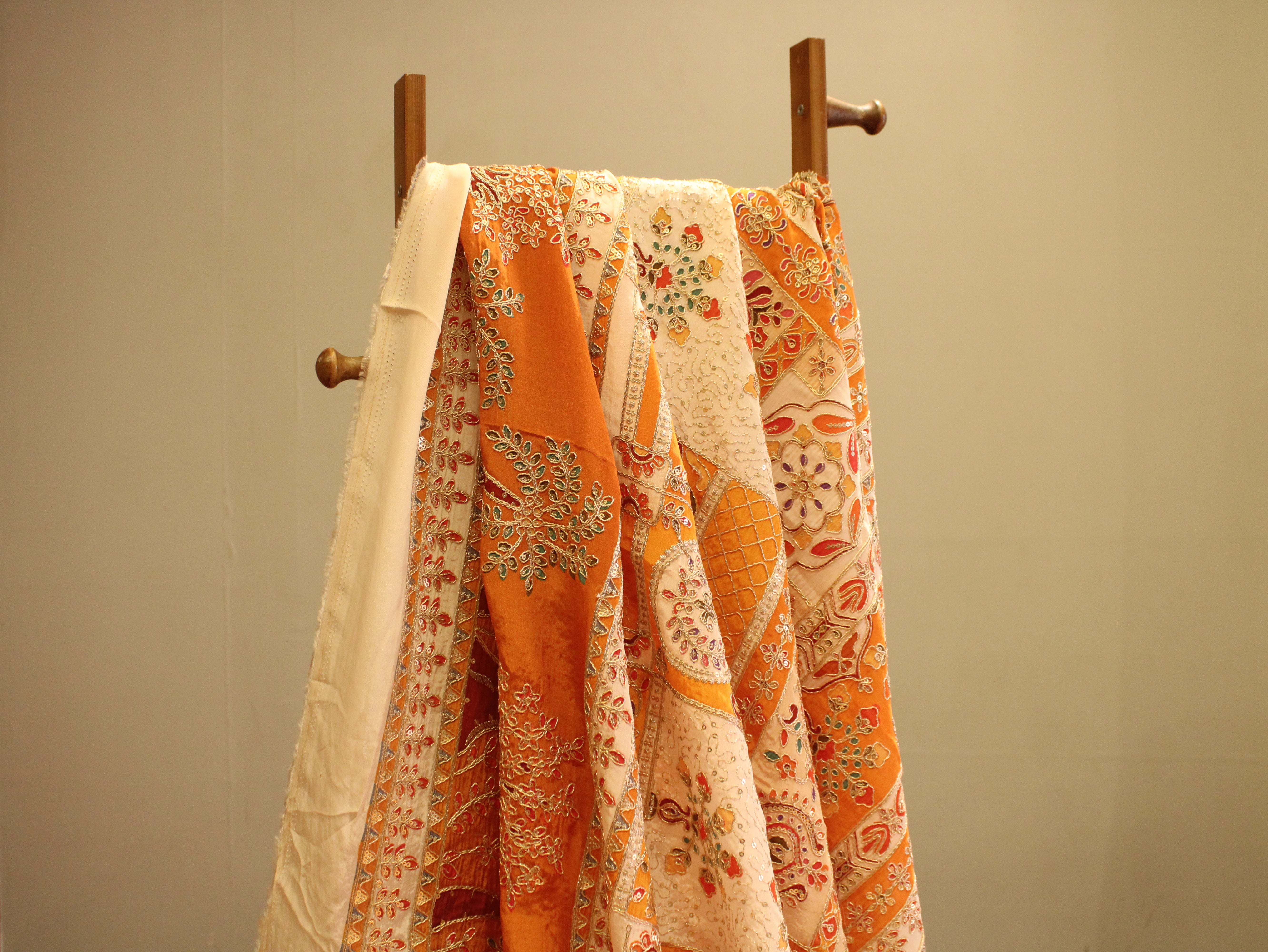 POSH : Premium Coding Work Natural Crepe Fabric  - Yellow