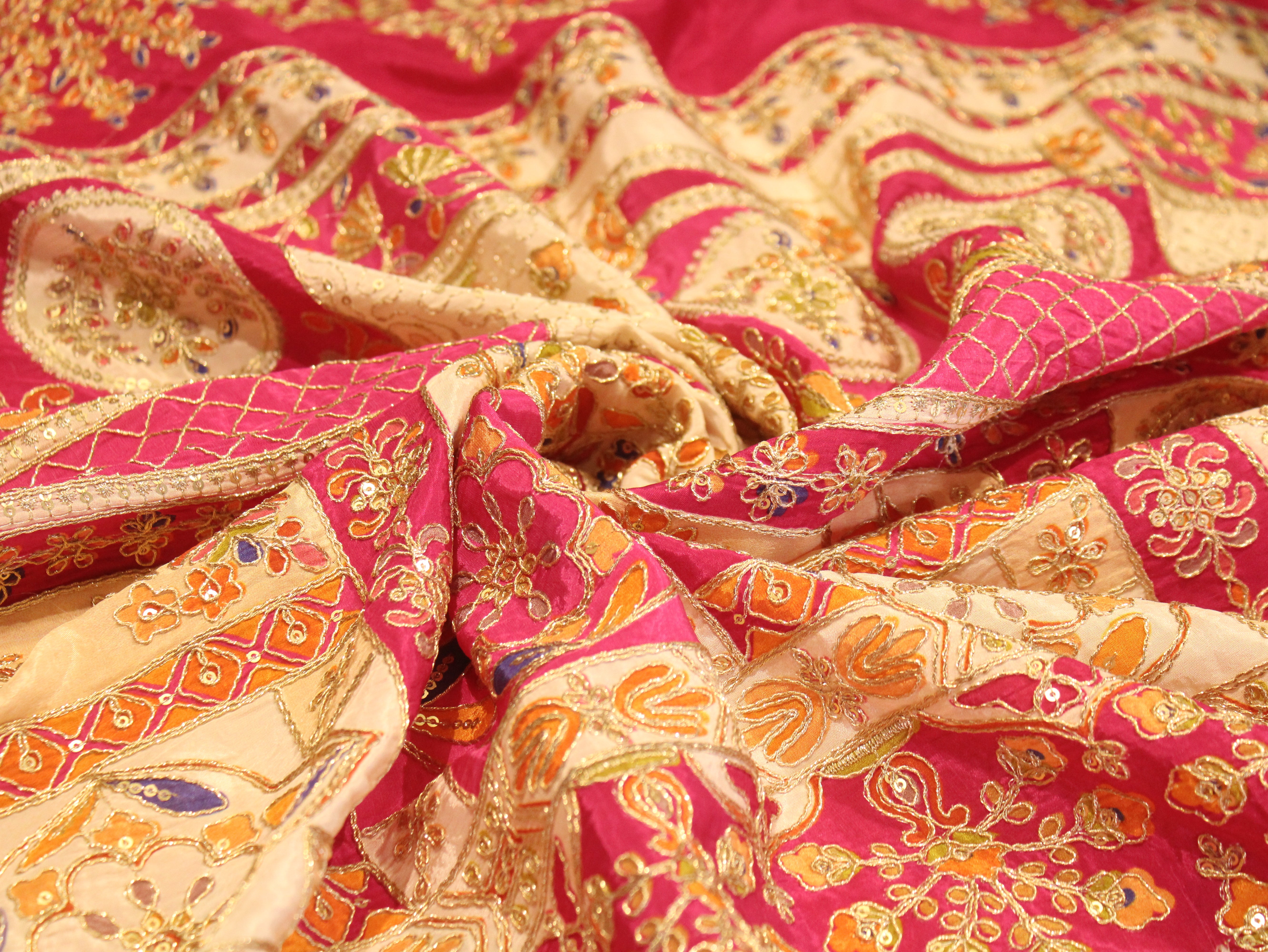 POSH : Premium Coding Work Natural Crepe Fabric  - Pink