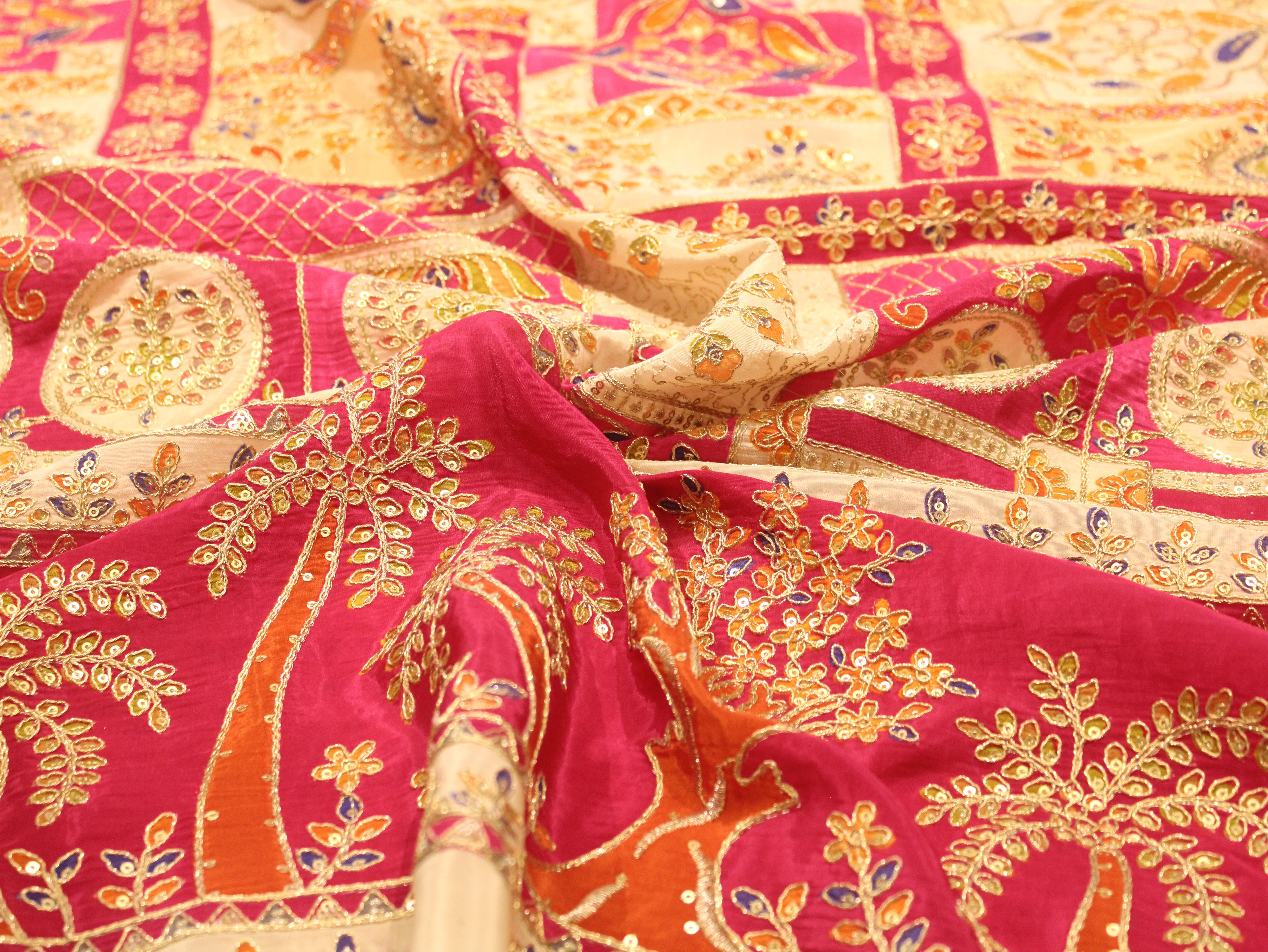 POSH : Premium Coding Work Natural Crepe Fabric  - Pink