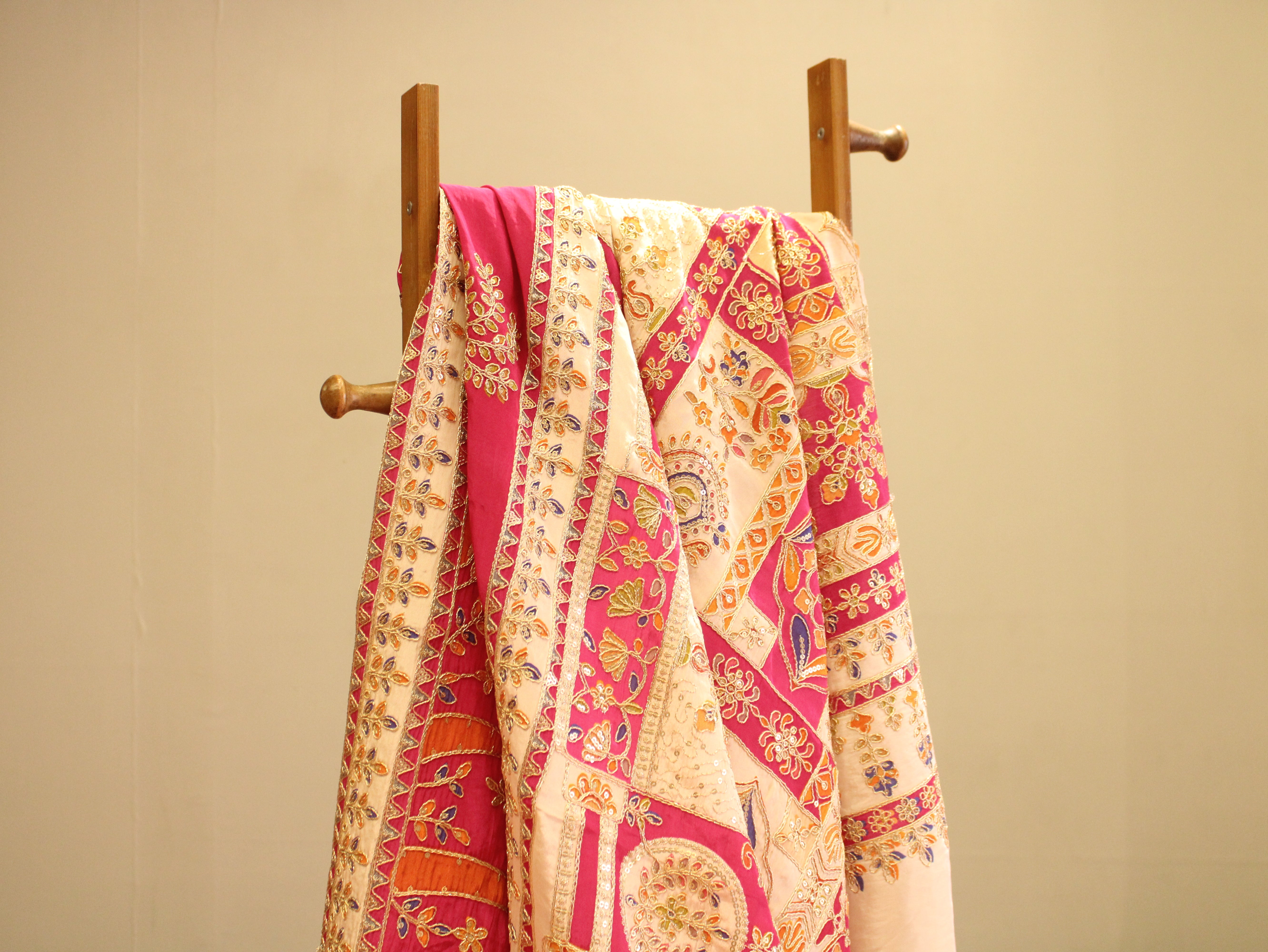 POSH : Premium Coding Work Natural Crepe Fabric  - Pink