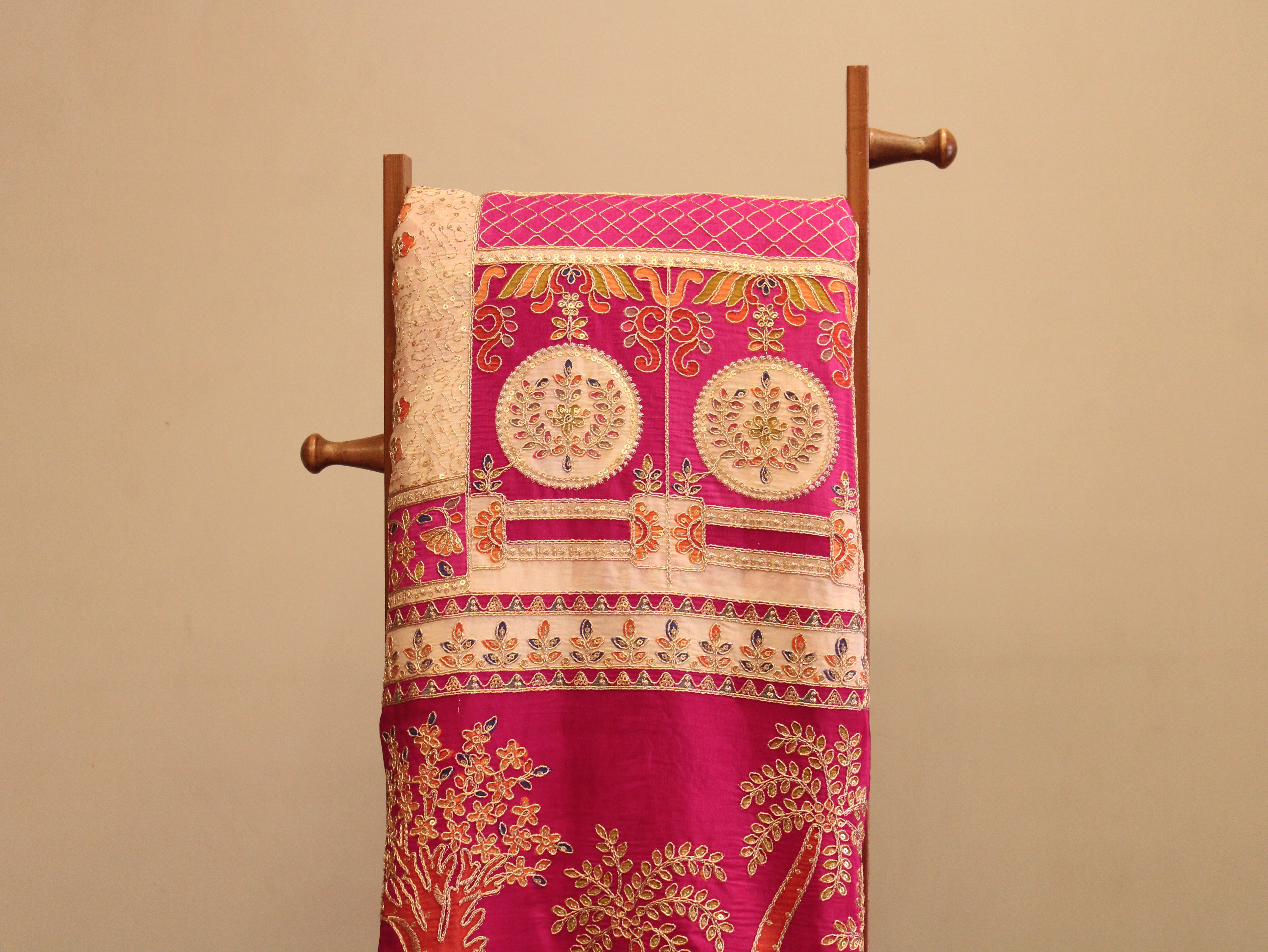POSH : Premium Coding Work Natural Crepe Fabric  - Pink