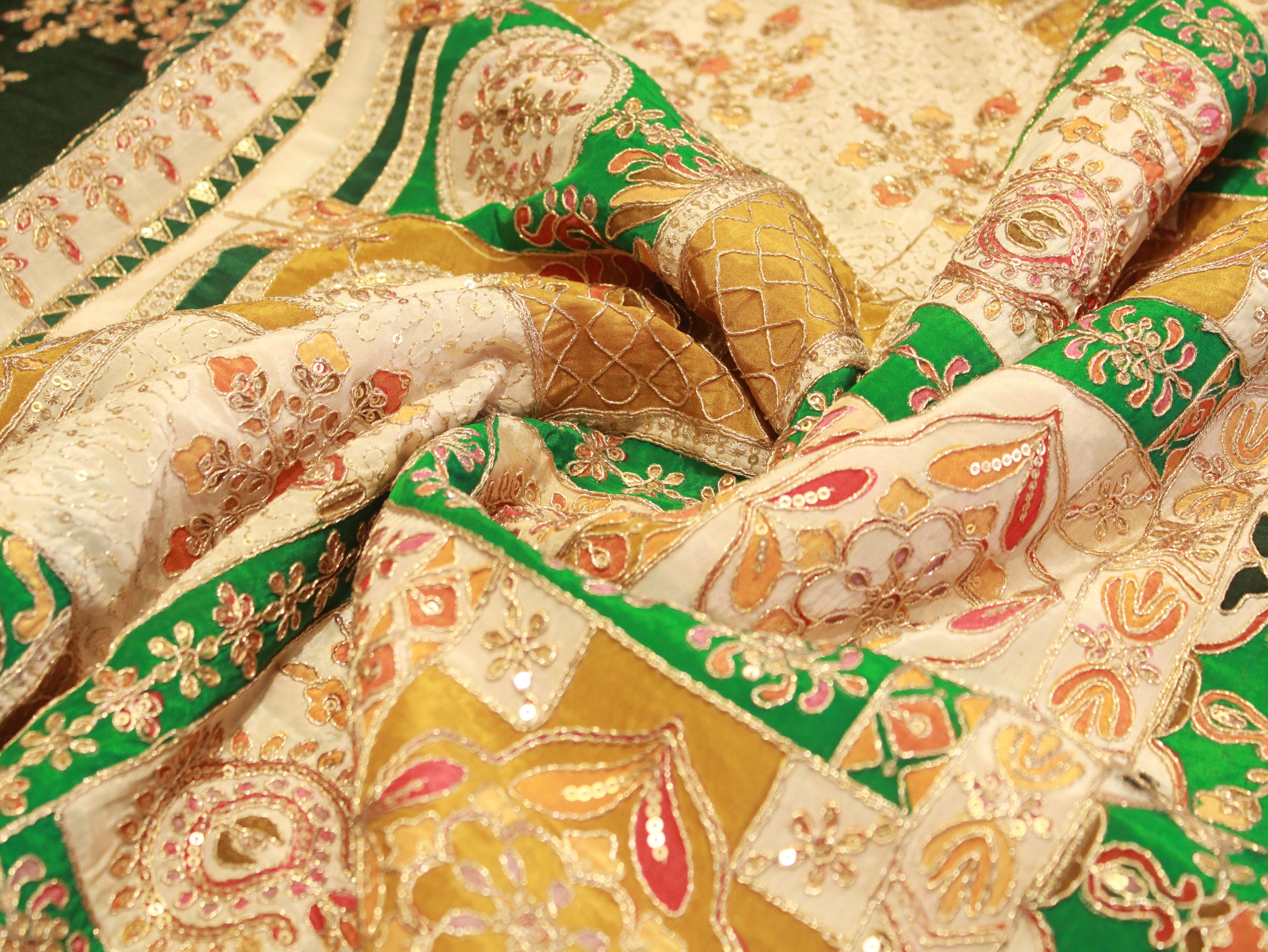 POSH : Premium Coding Work Natural Crepe Fabric  - Green