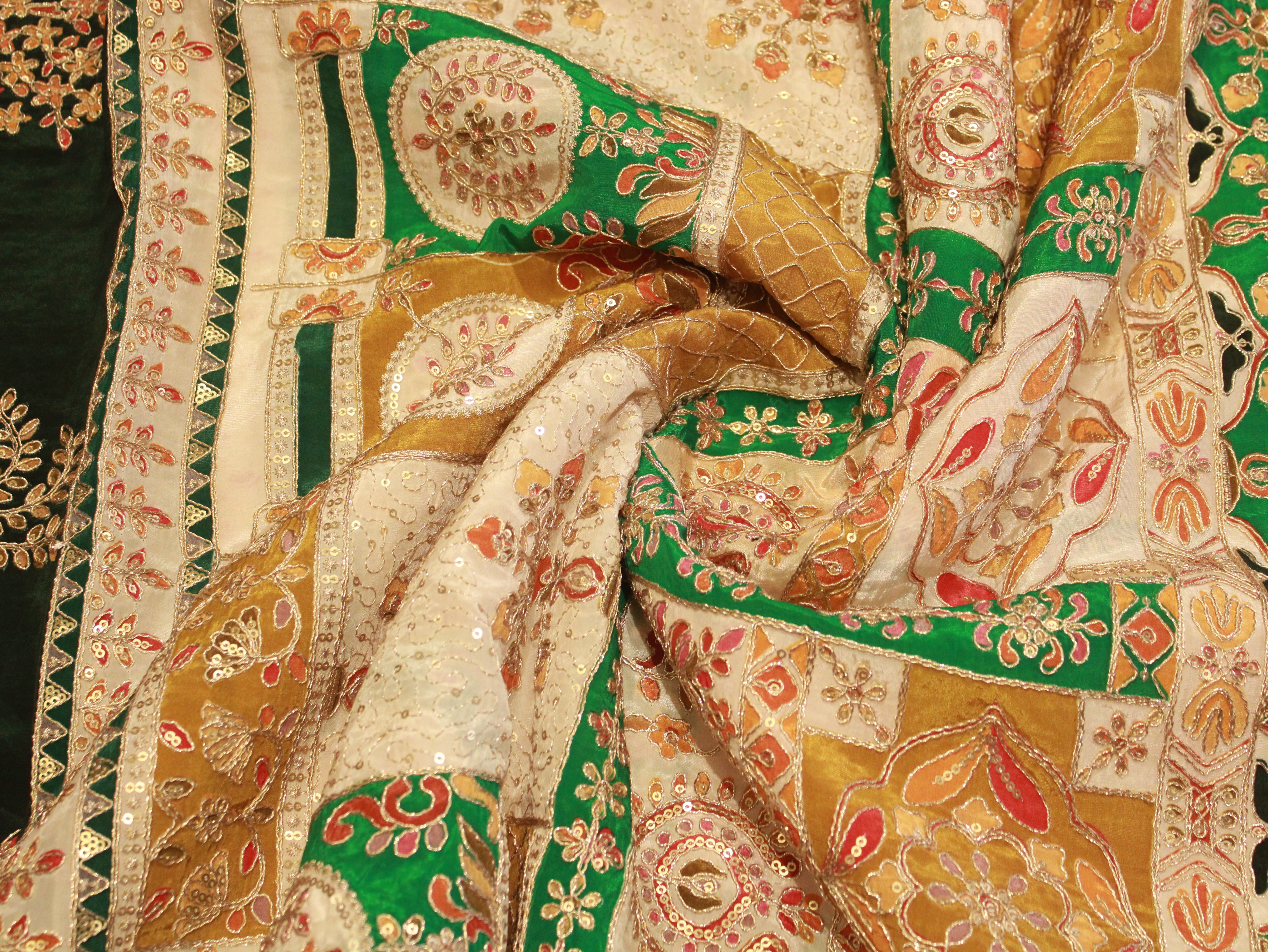 POSH : Premium Coding Work Natural Crepe Fabric  - Green