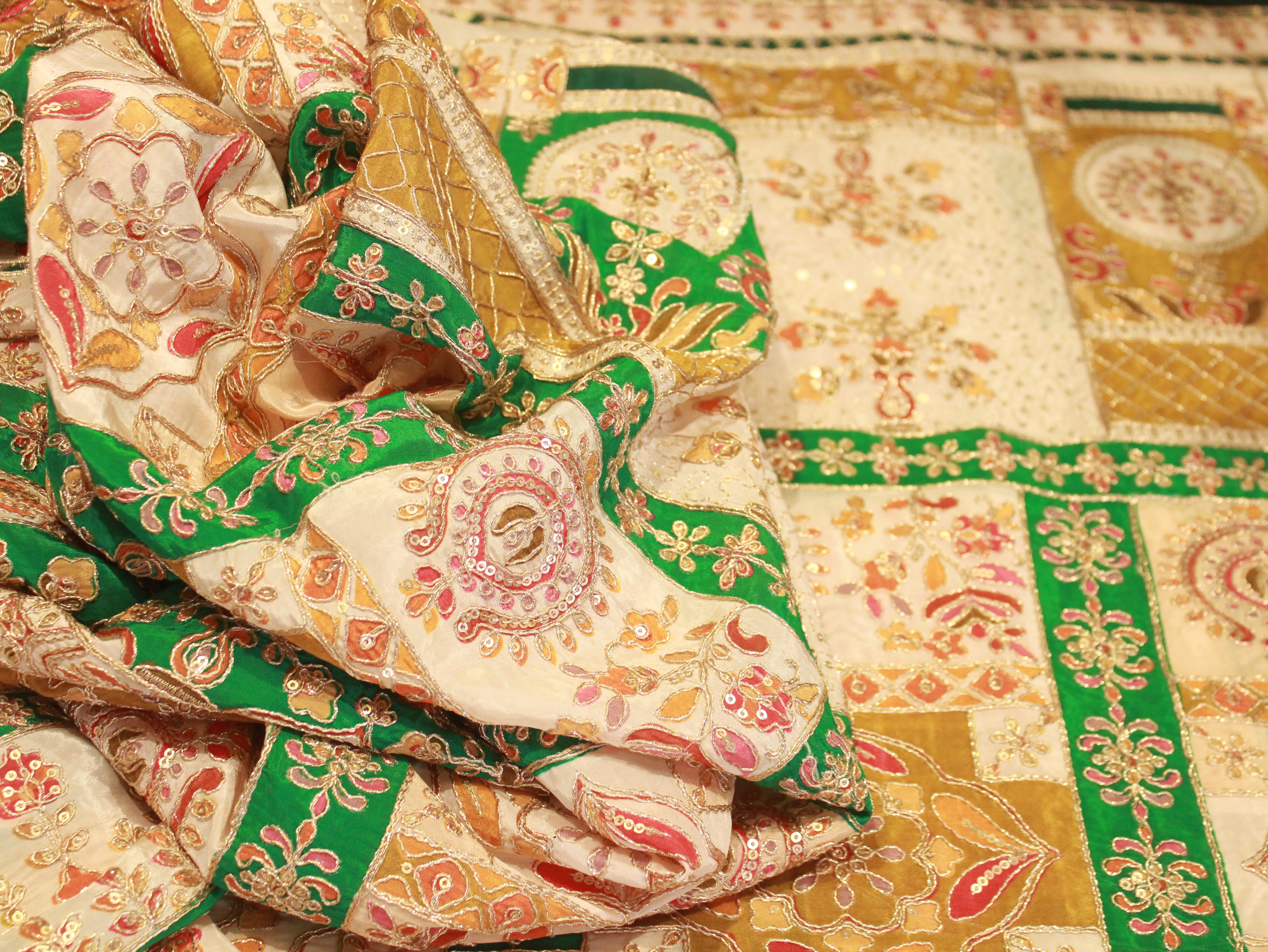 POSH : Premium Coding Work Natural Crepe Fabric  - Green