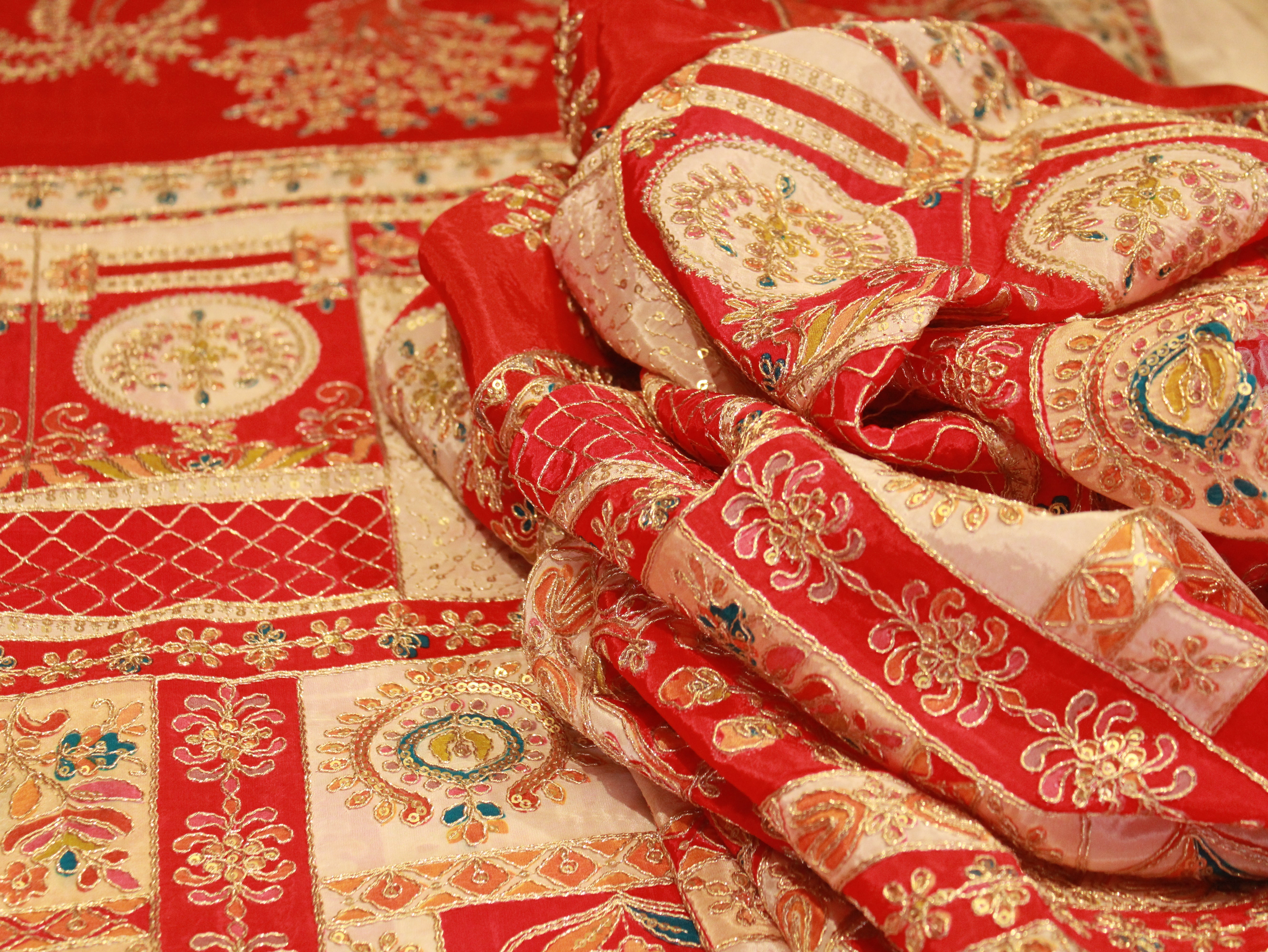 POSH : Premium Coding Work Natural Crepe Fabric  - Red