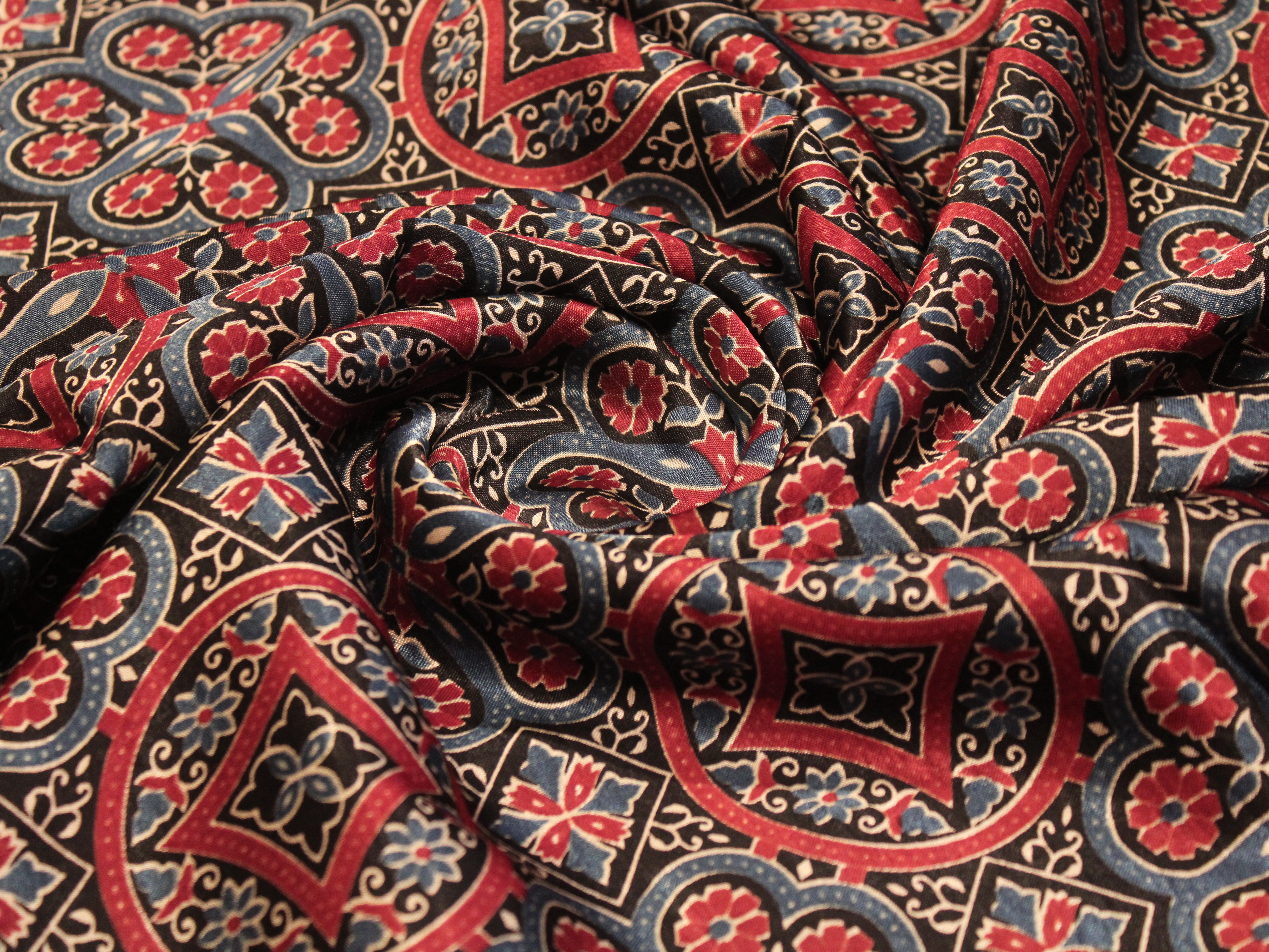 Viscose Gaji Silk Ajrakh Fabric
