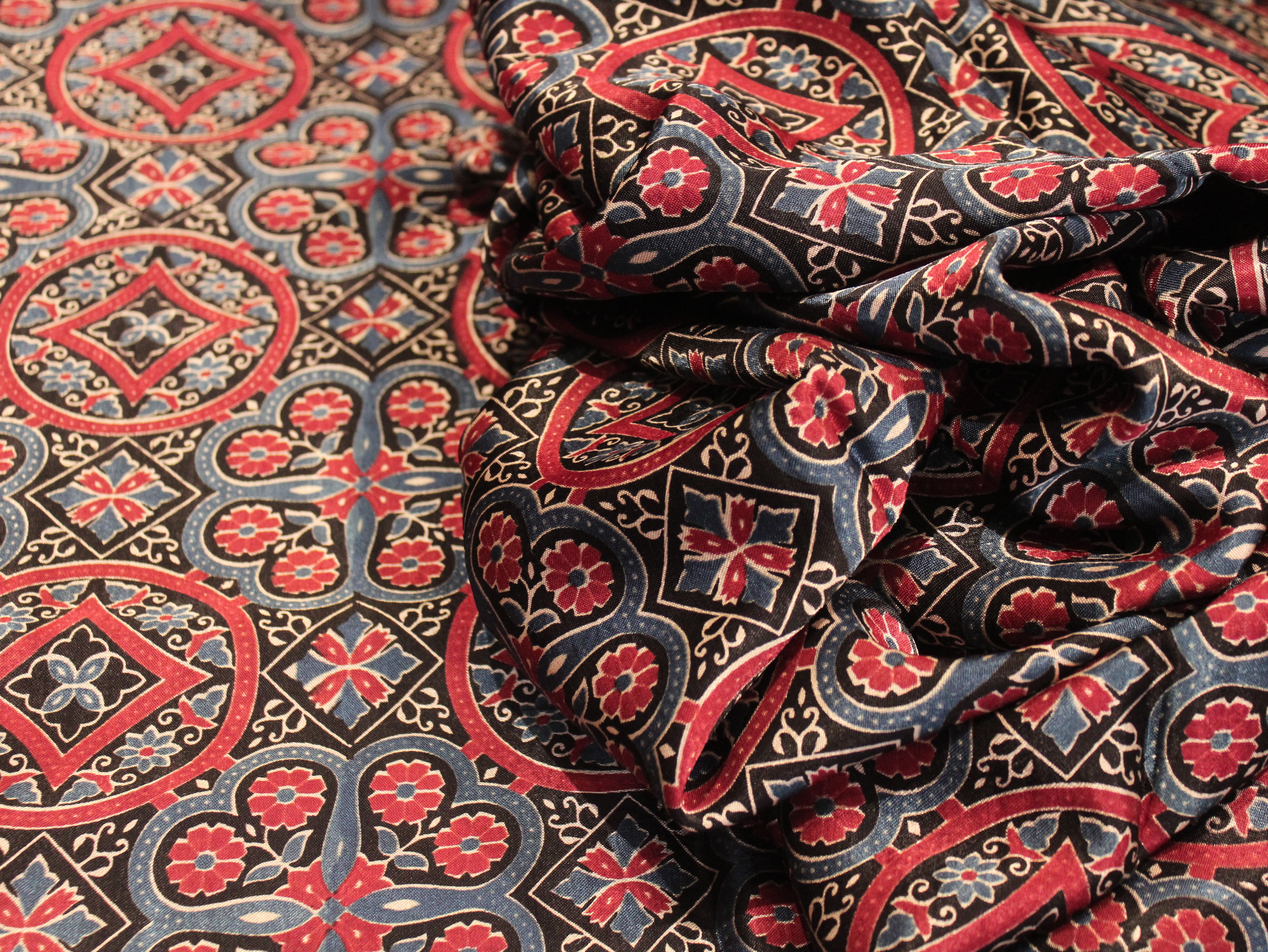 Viscose Gaji Silk Ajrakh Fabric