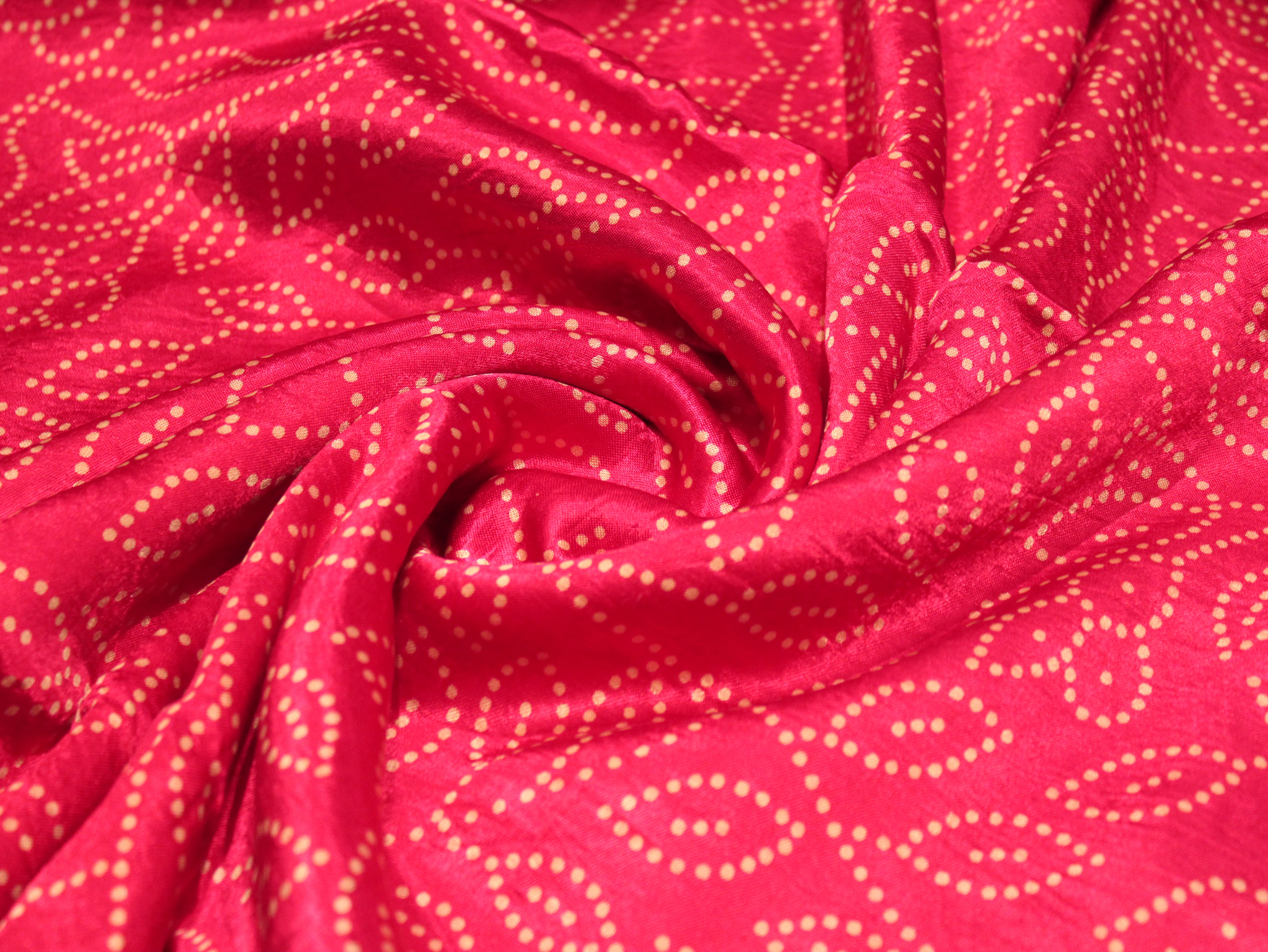 Viscose Gaji Silk Bandhini Fabric - Rani