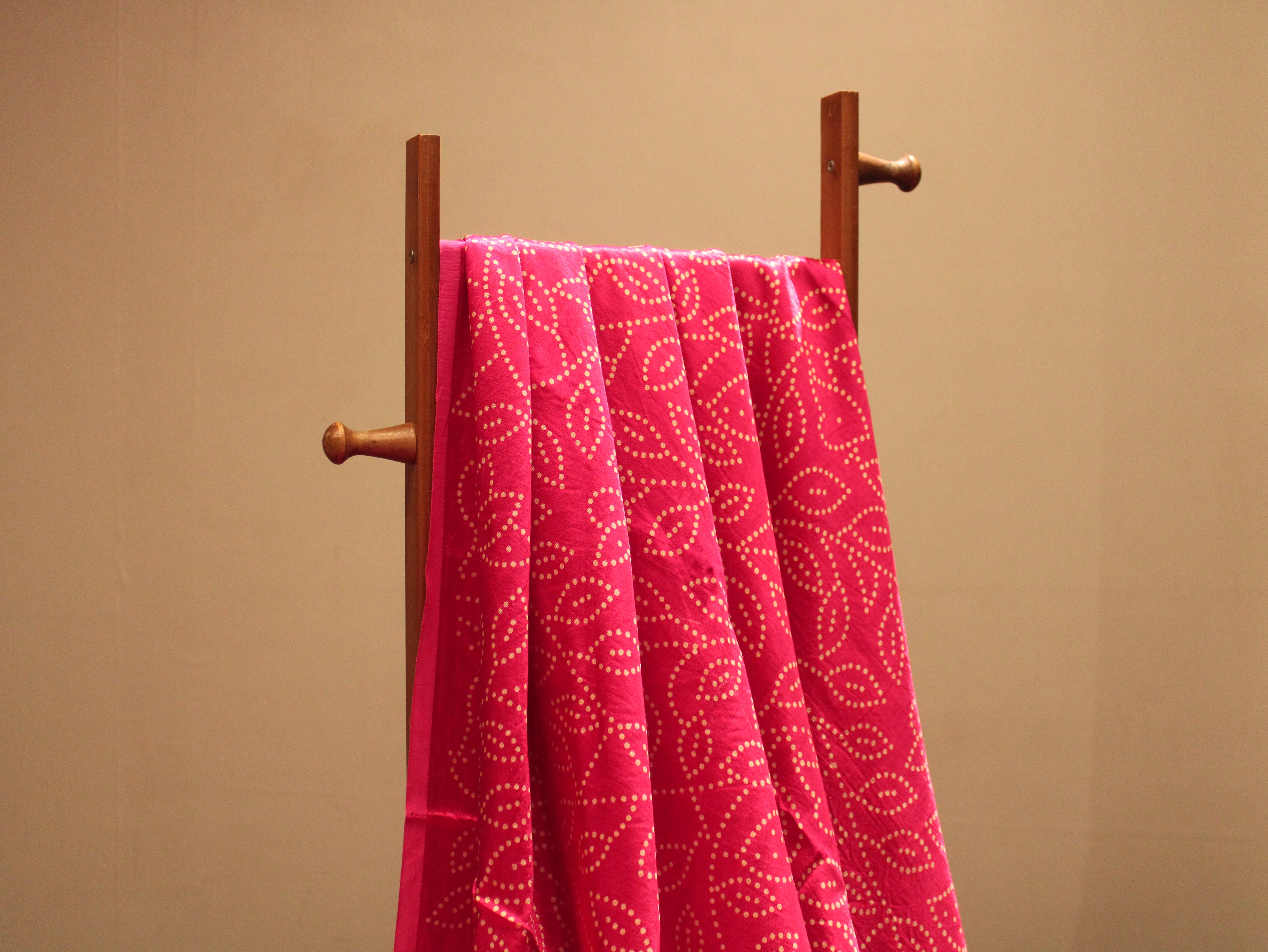 Viscose Gaji Silk Bandhini Fabric - Rani