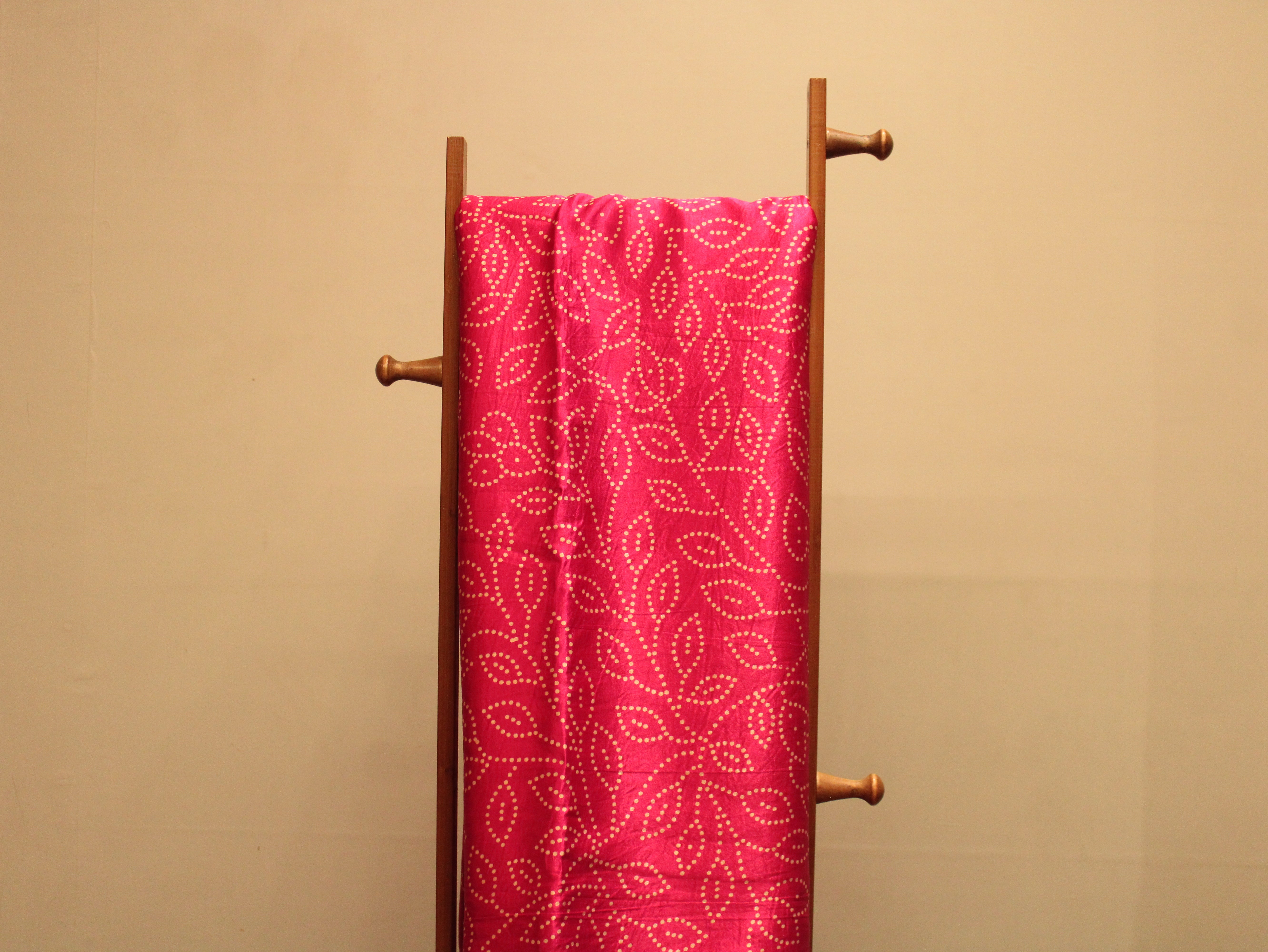 Viscose Gaji Silk Bandhini Fabric - Rani