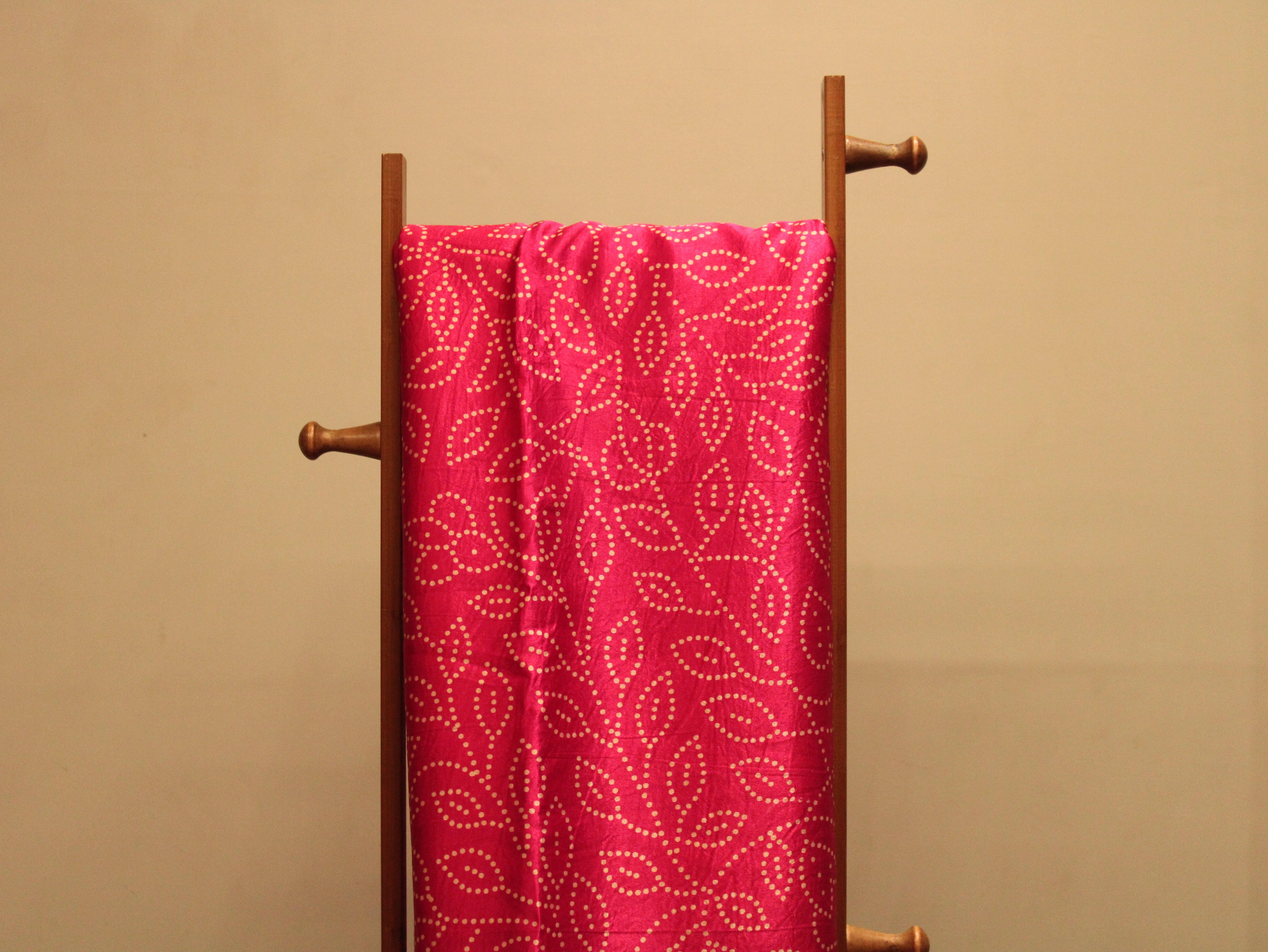 Viscose Gaji Silk Bandhini Fabric - Rani