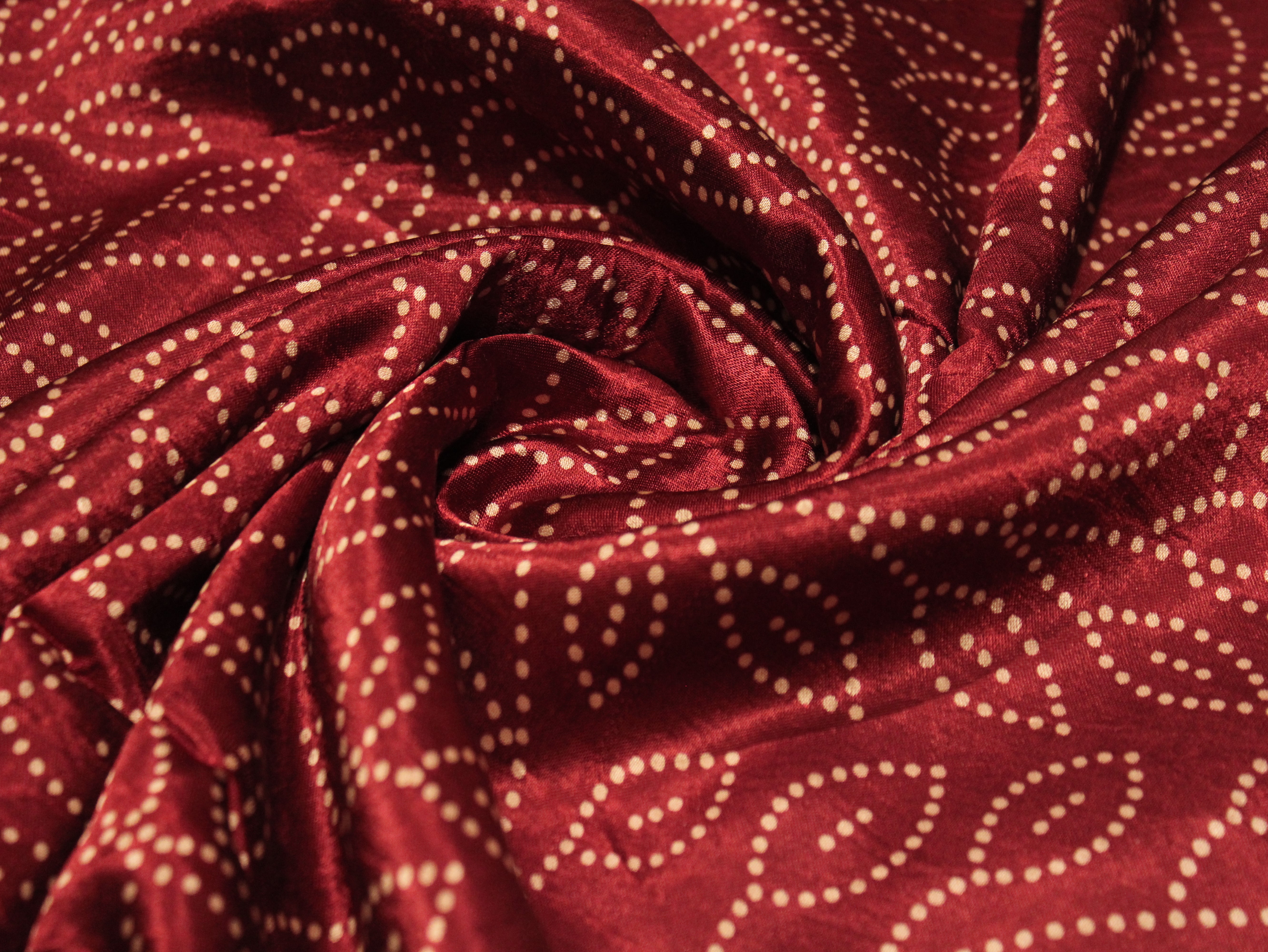 Viscose Gaji Silk Bandhini Fabric - Maroon