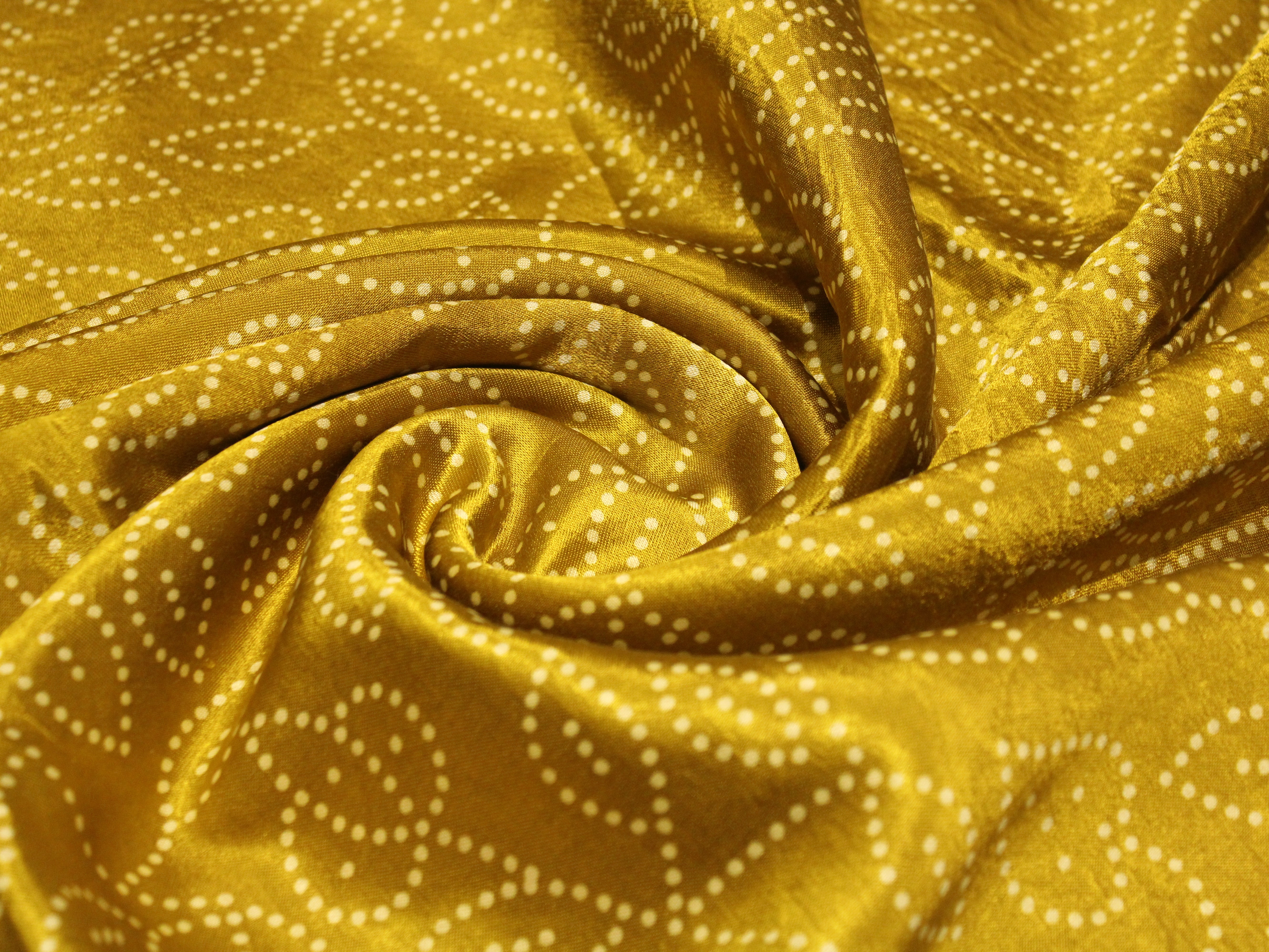 Viscose Gaji Silk Bandhini Fabric - Yellow