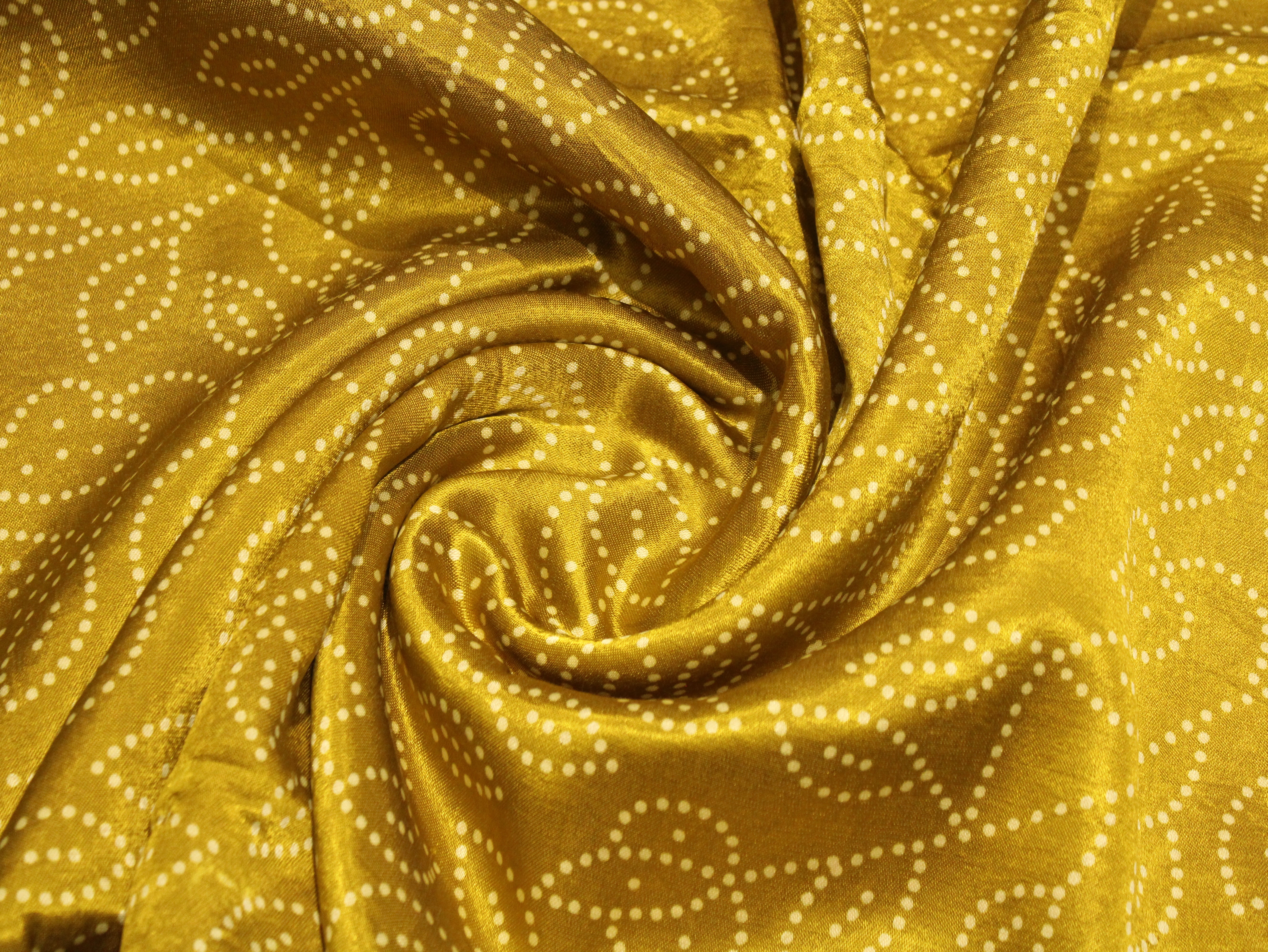 Viscose Gaji Silk Bandhini Fabric - Yellow