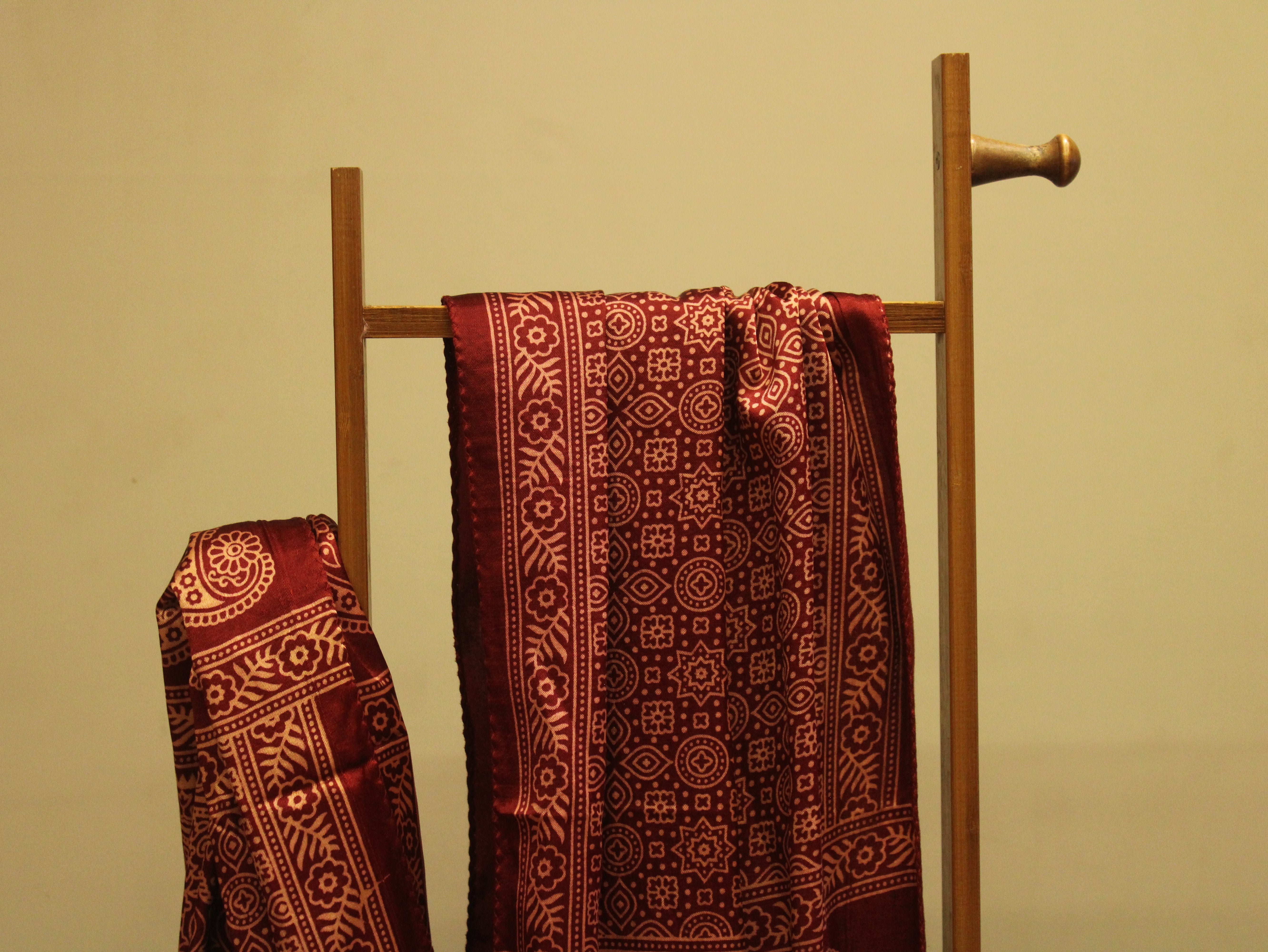 Ajrakh Women's Gaji Silk Stole - Maroon