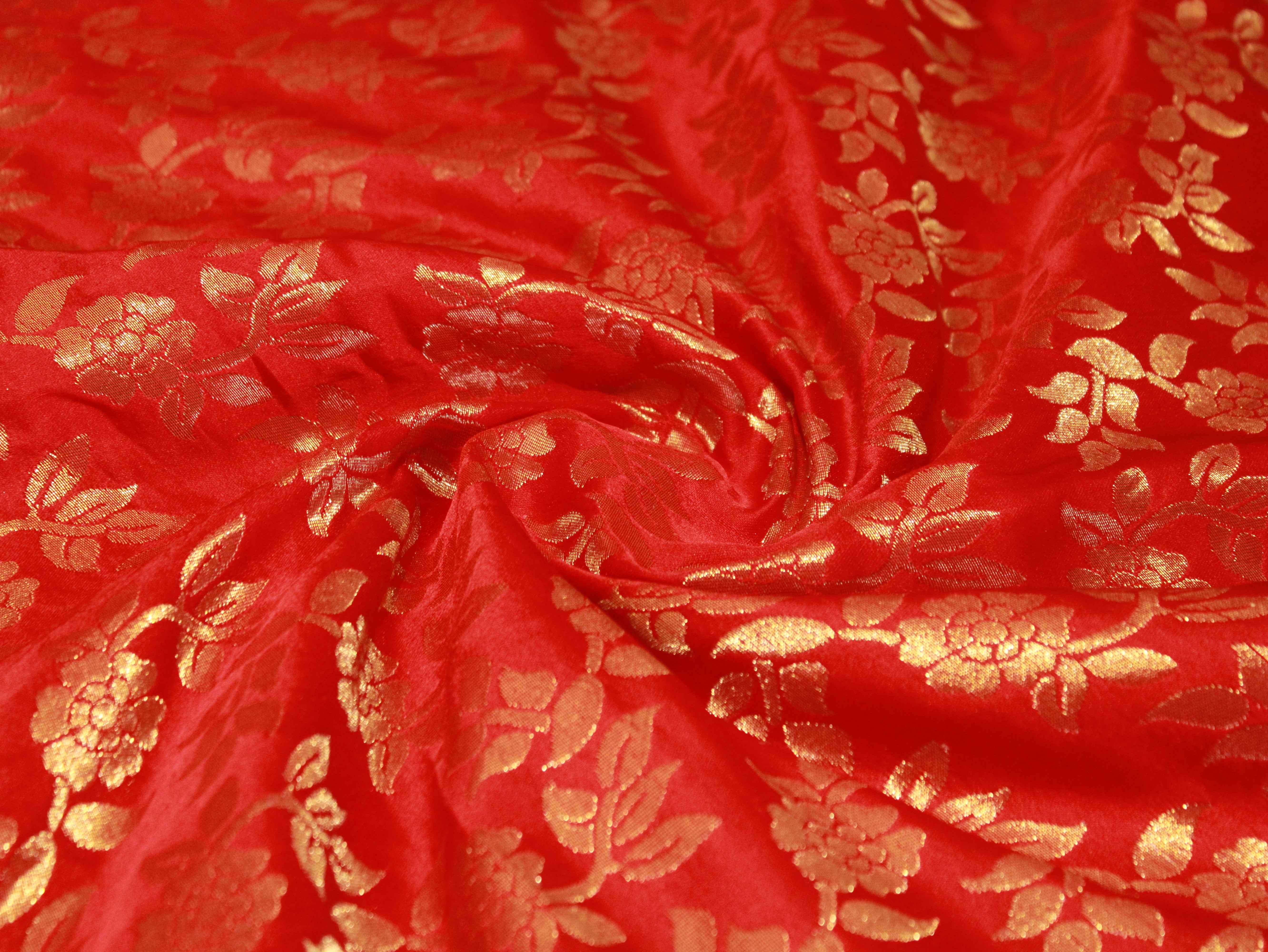 Satin Finish Banarasi Brocade Fabric - Red
