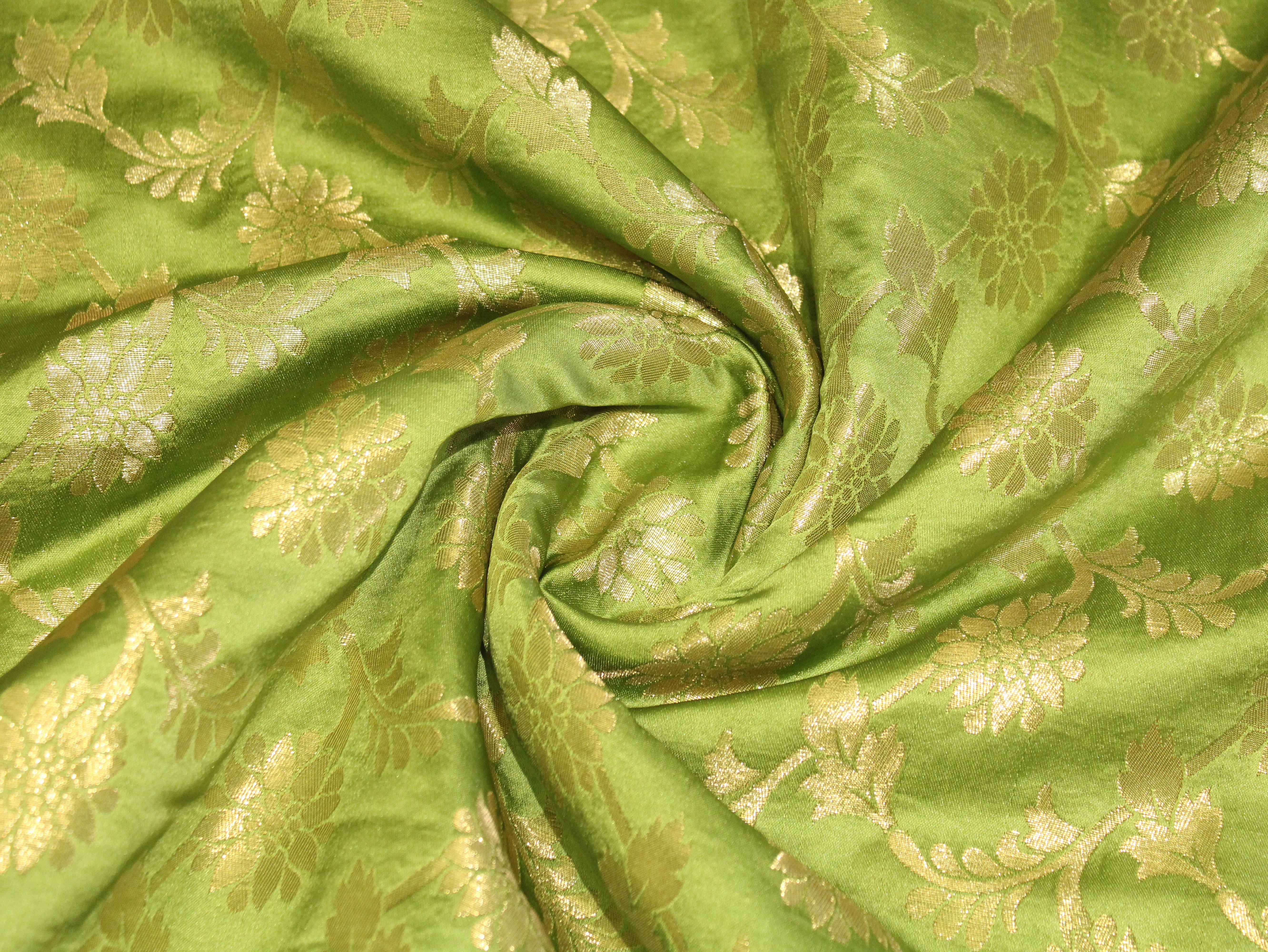 Satin Finish Banarasi Brocade Fabric - Pista