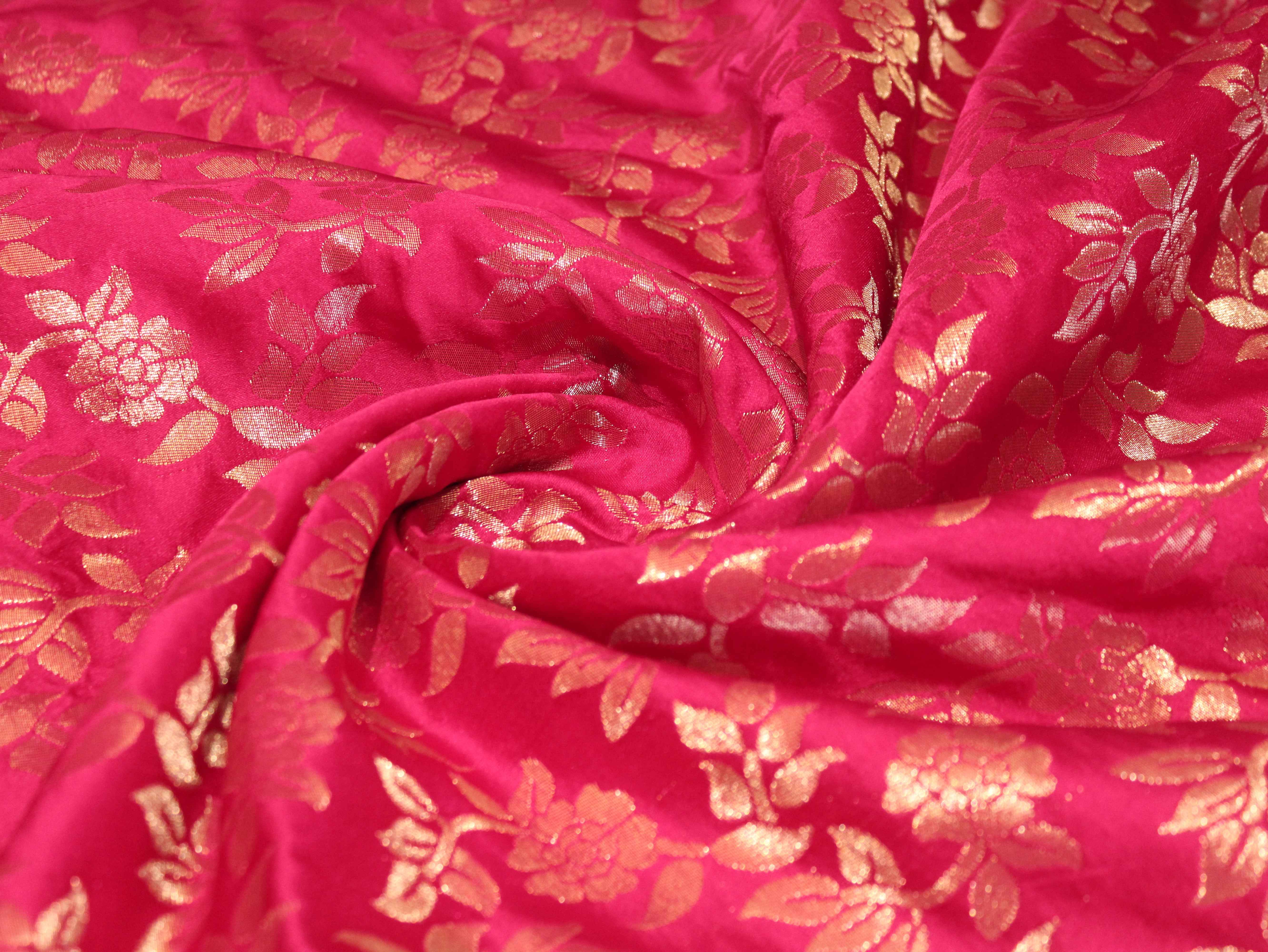 Satin Finish Banarasi Brocade Fabric - Rani
