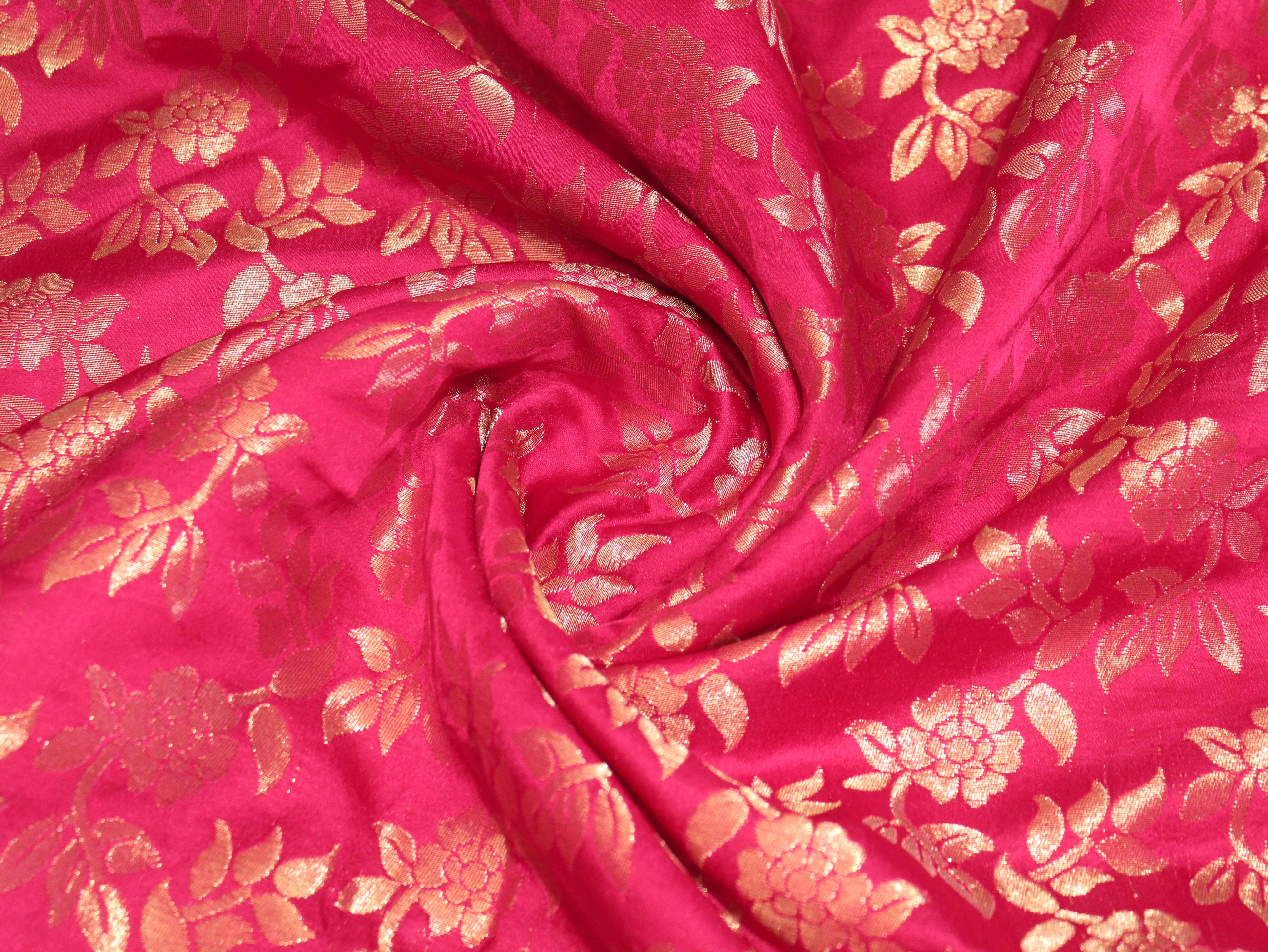 Satin Finish Banarasi Brocade Fabric - Rani