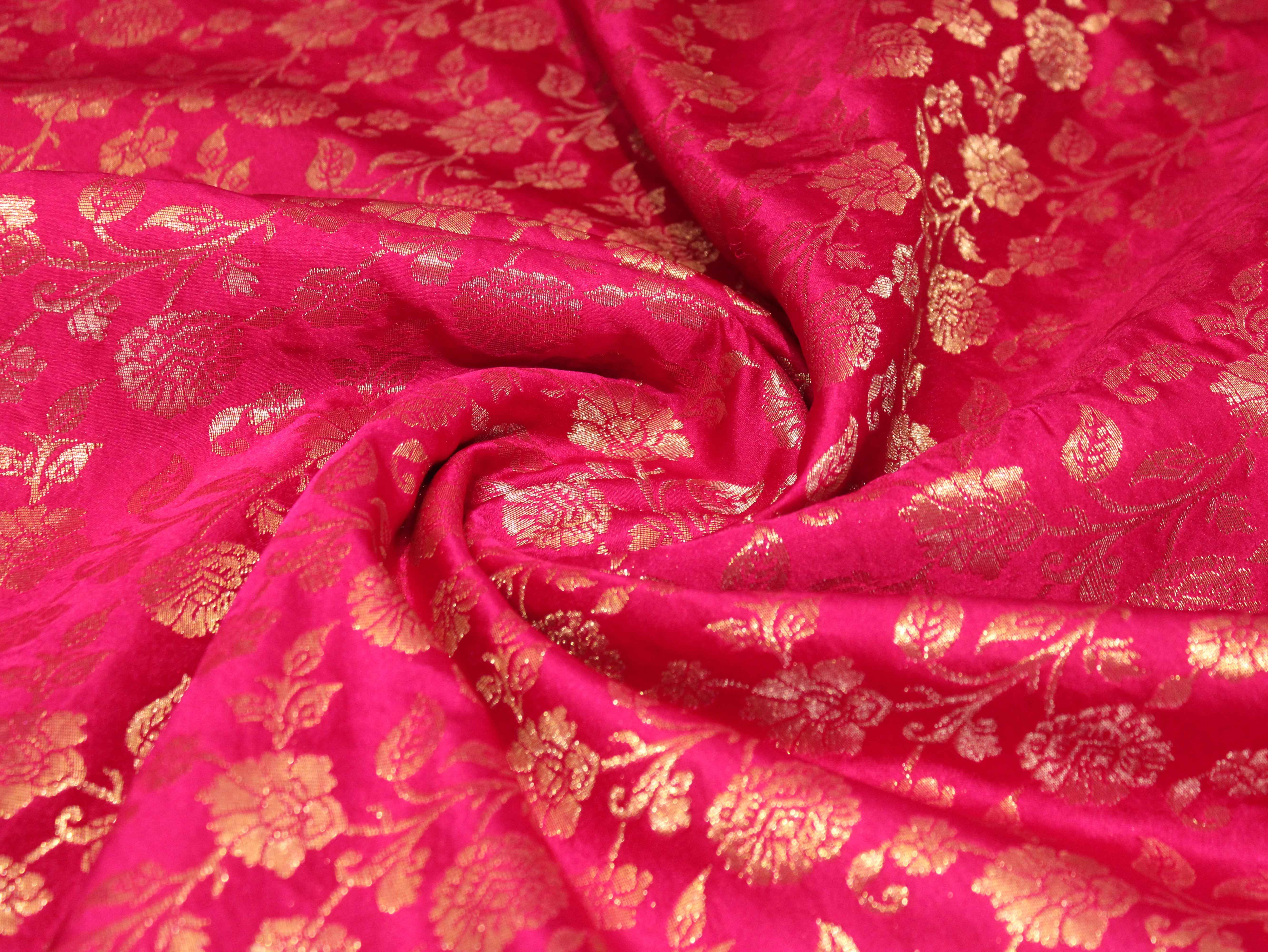 Satin Finish Banarasi Brocade Fabric - Silk Rani