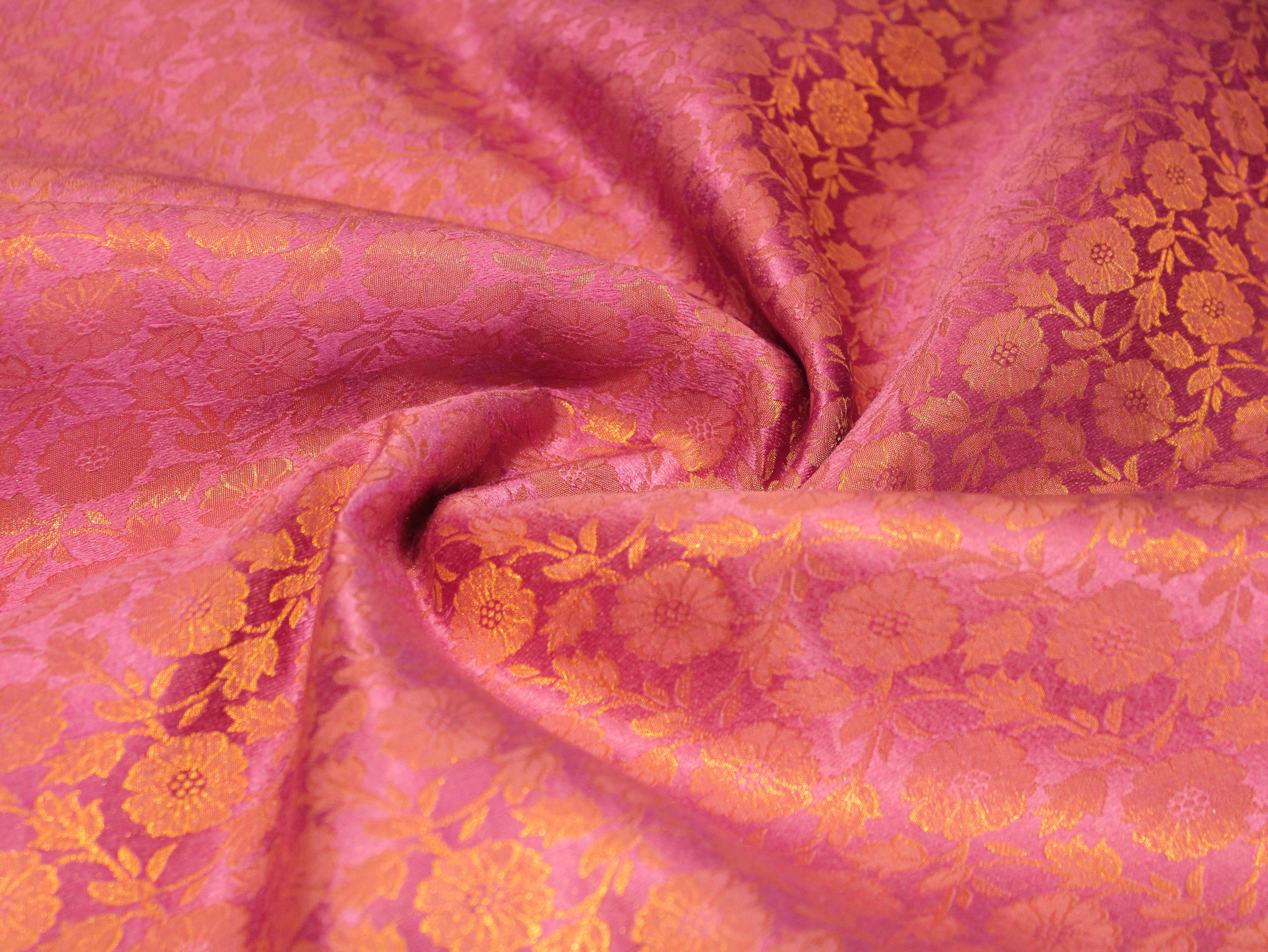 Banarasi Floral Brocade Fabric - Onion