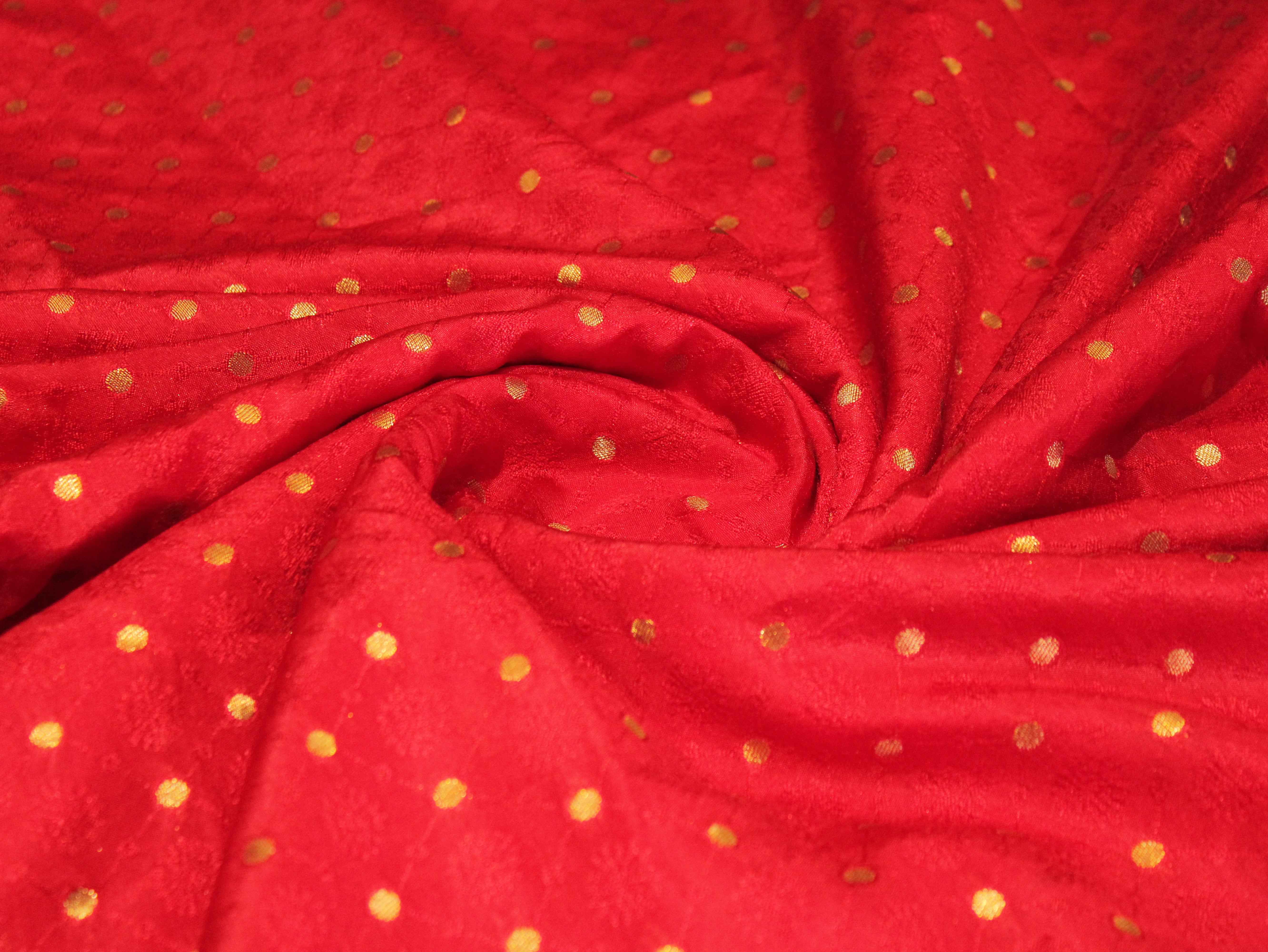Katan Silk Brocade Fabric - Red