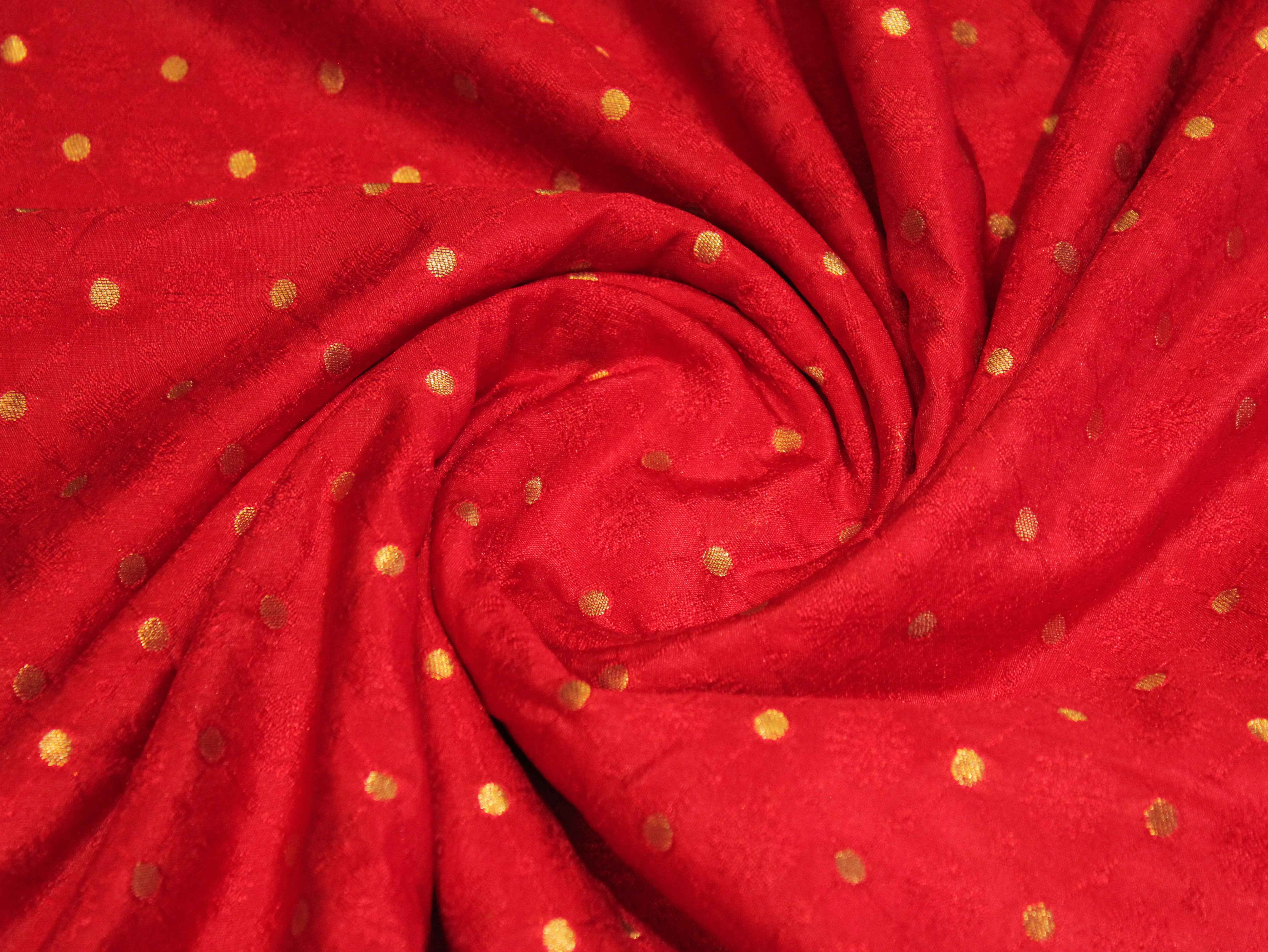 Katan Silk Brocade Fabric - Red