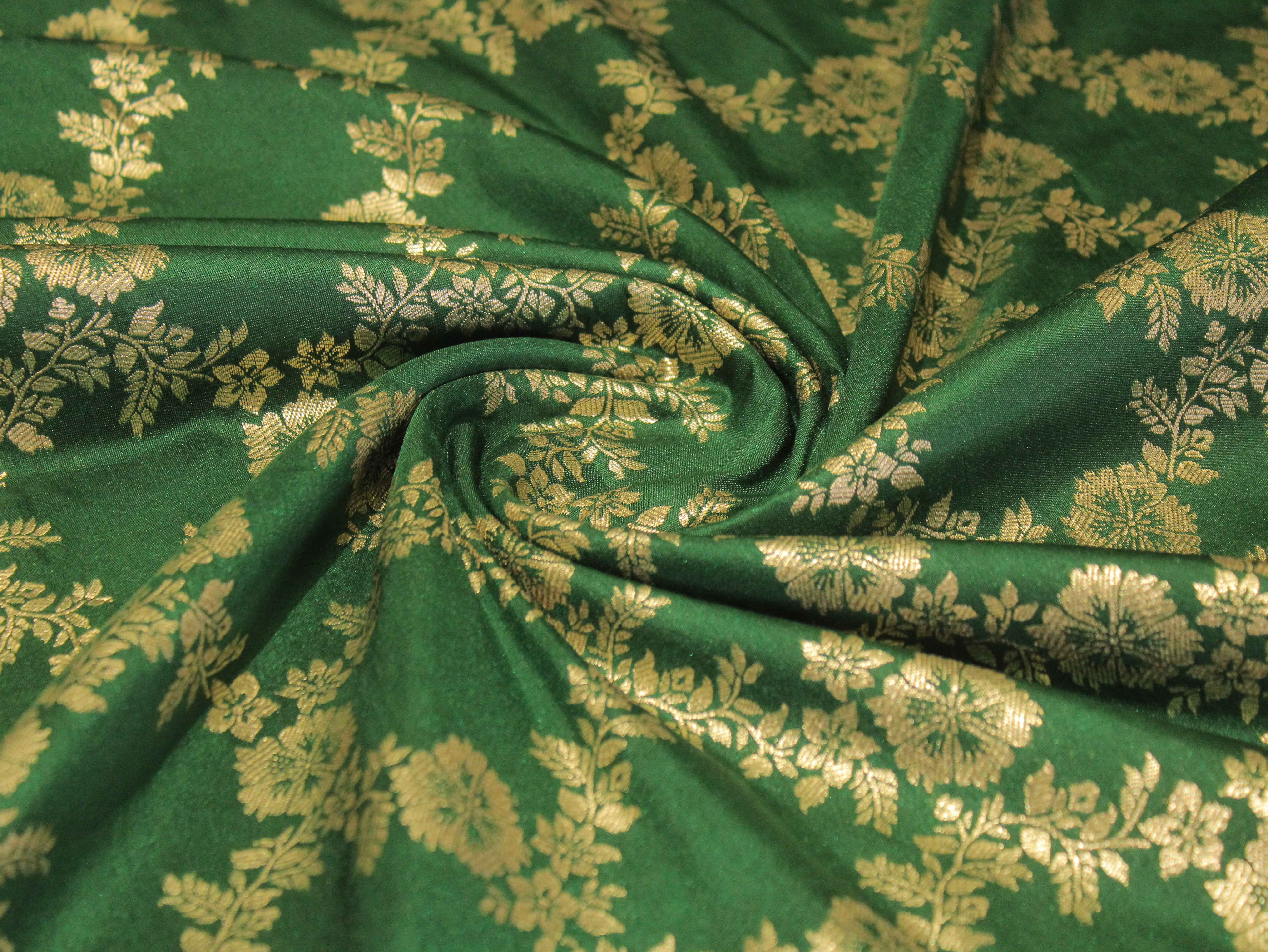 Katan Silk Brocade Fabric - Dark Green