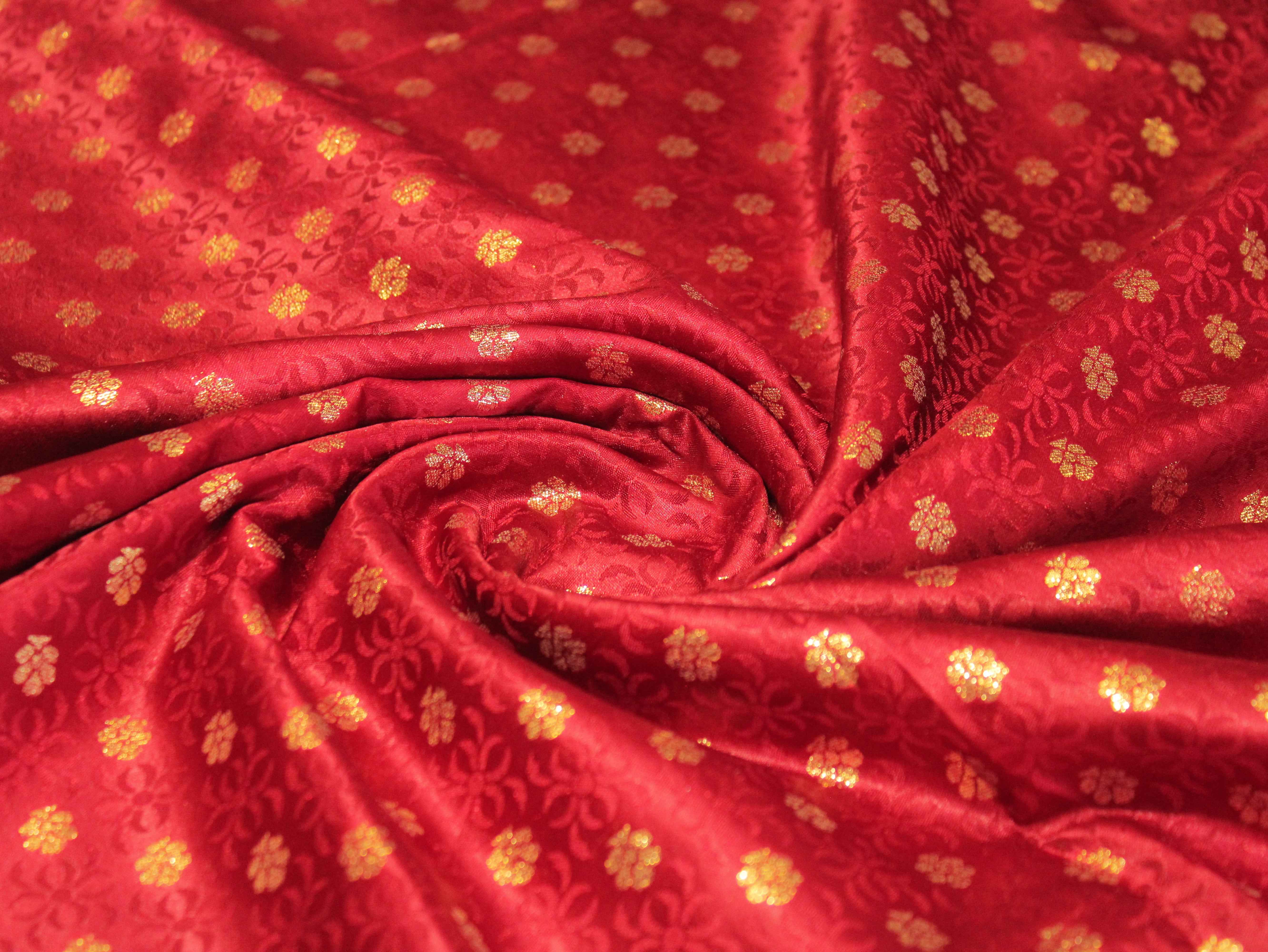 Satin Finish Banarasi Brocade Fabric - Maroon