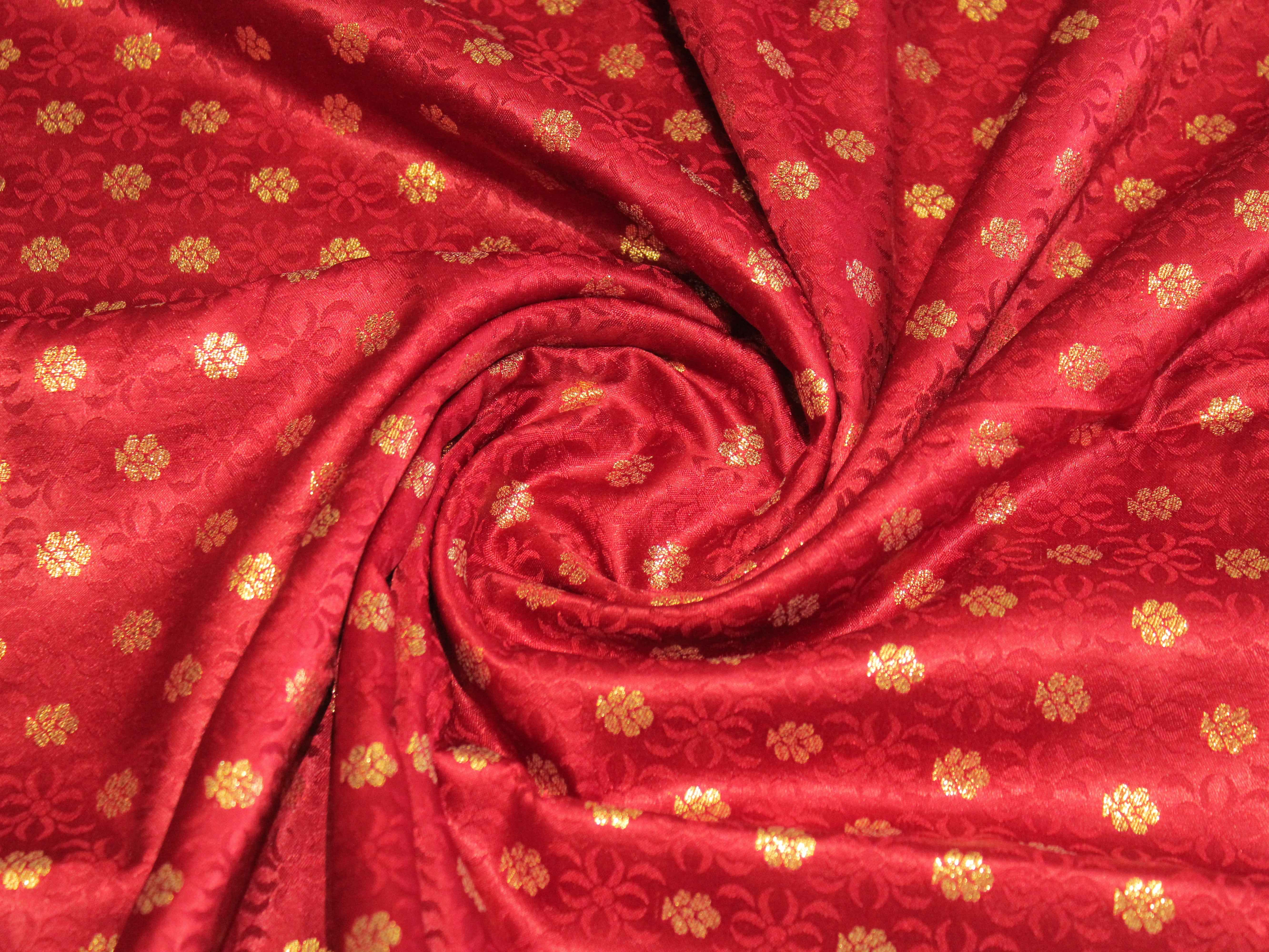 Satin Finish Banarasi Brocade Fabric - Maroon
