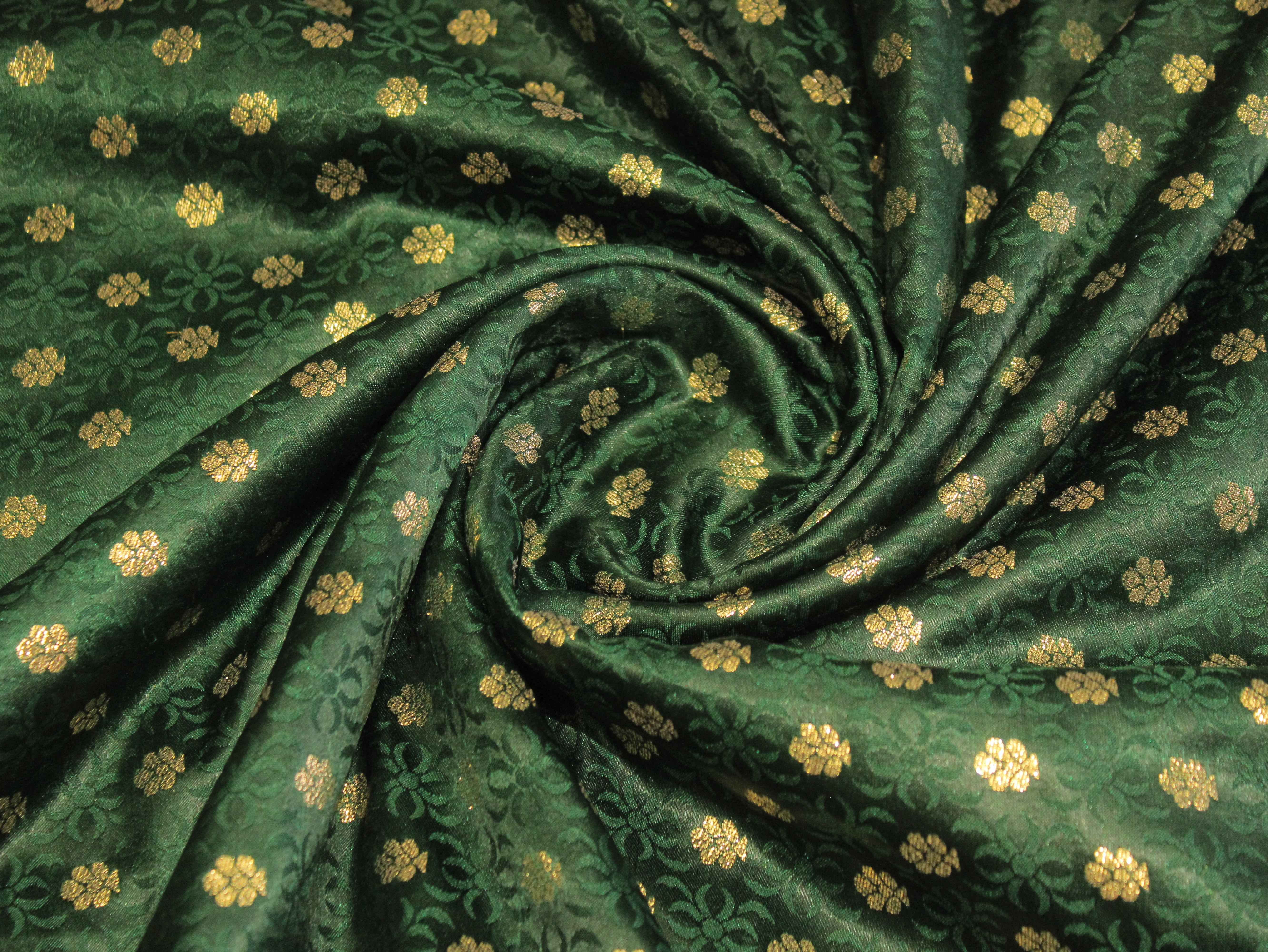Satin Finish Banarasi Brocade Fabric - Green
