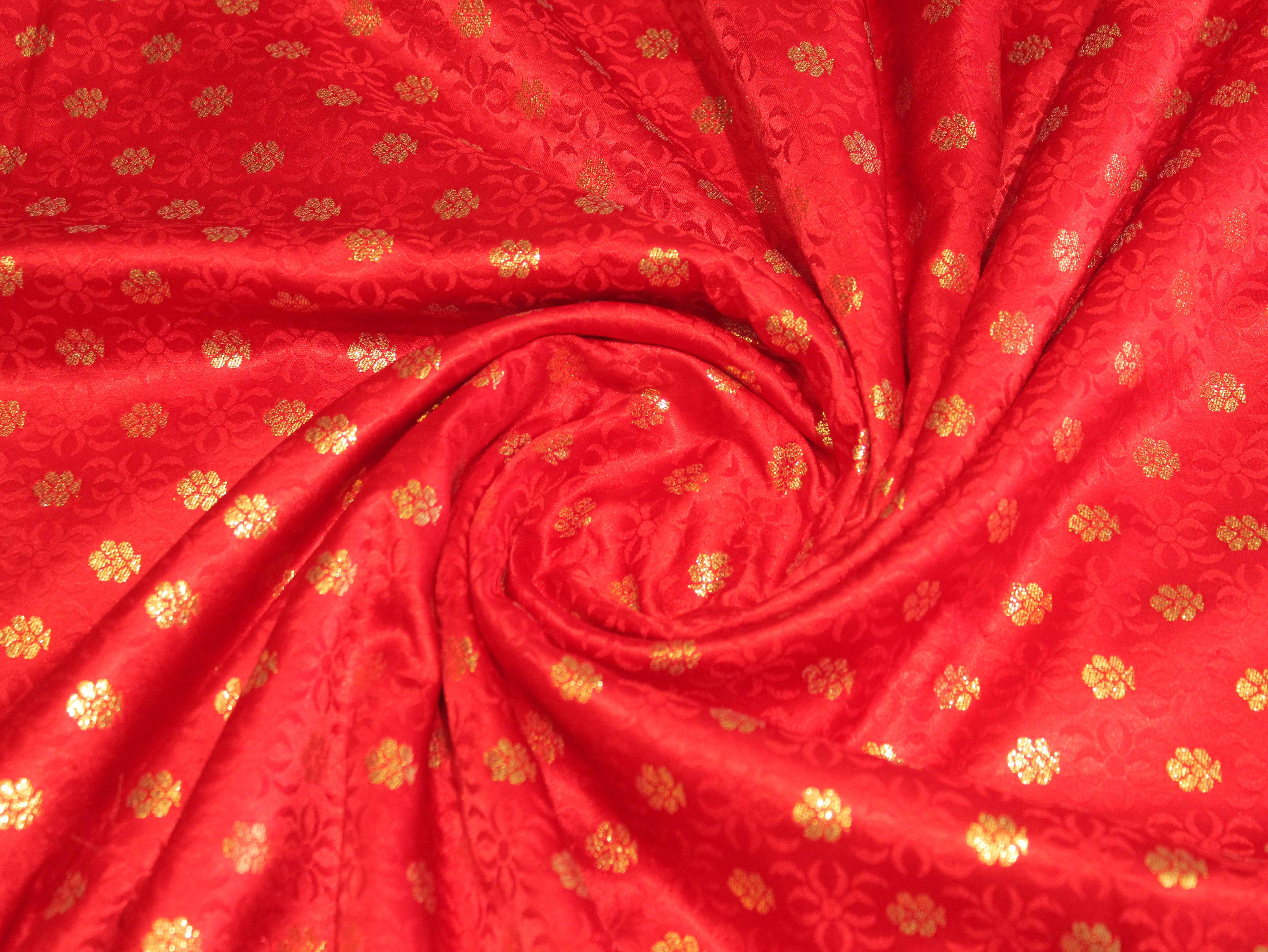 Satin Finish Banarasi Brocade Fabric - Red