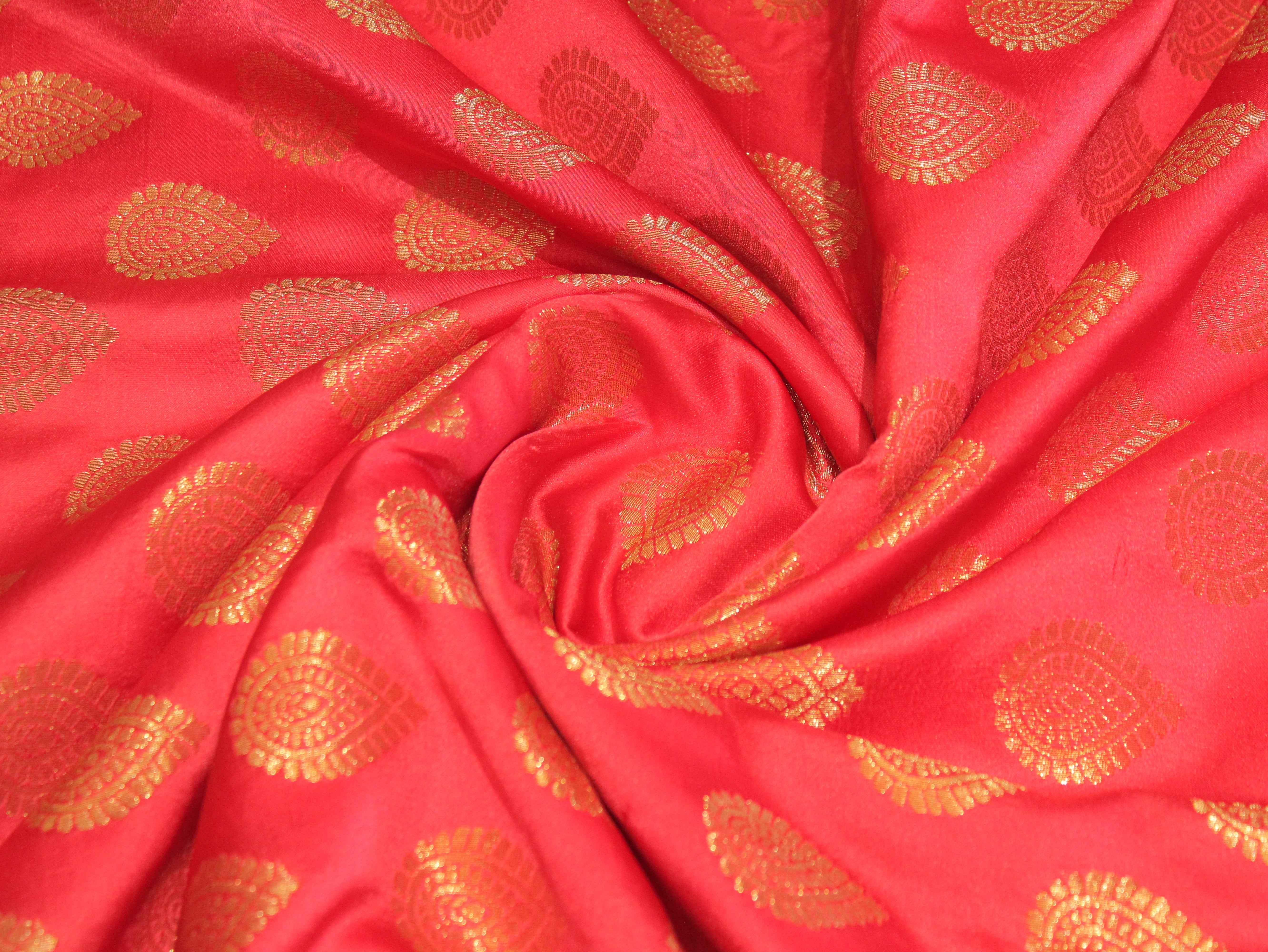 Satin Finish Banarasi Brocade Fabric - Peach
