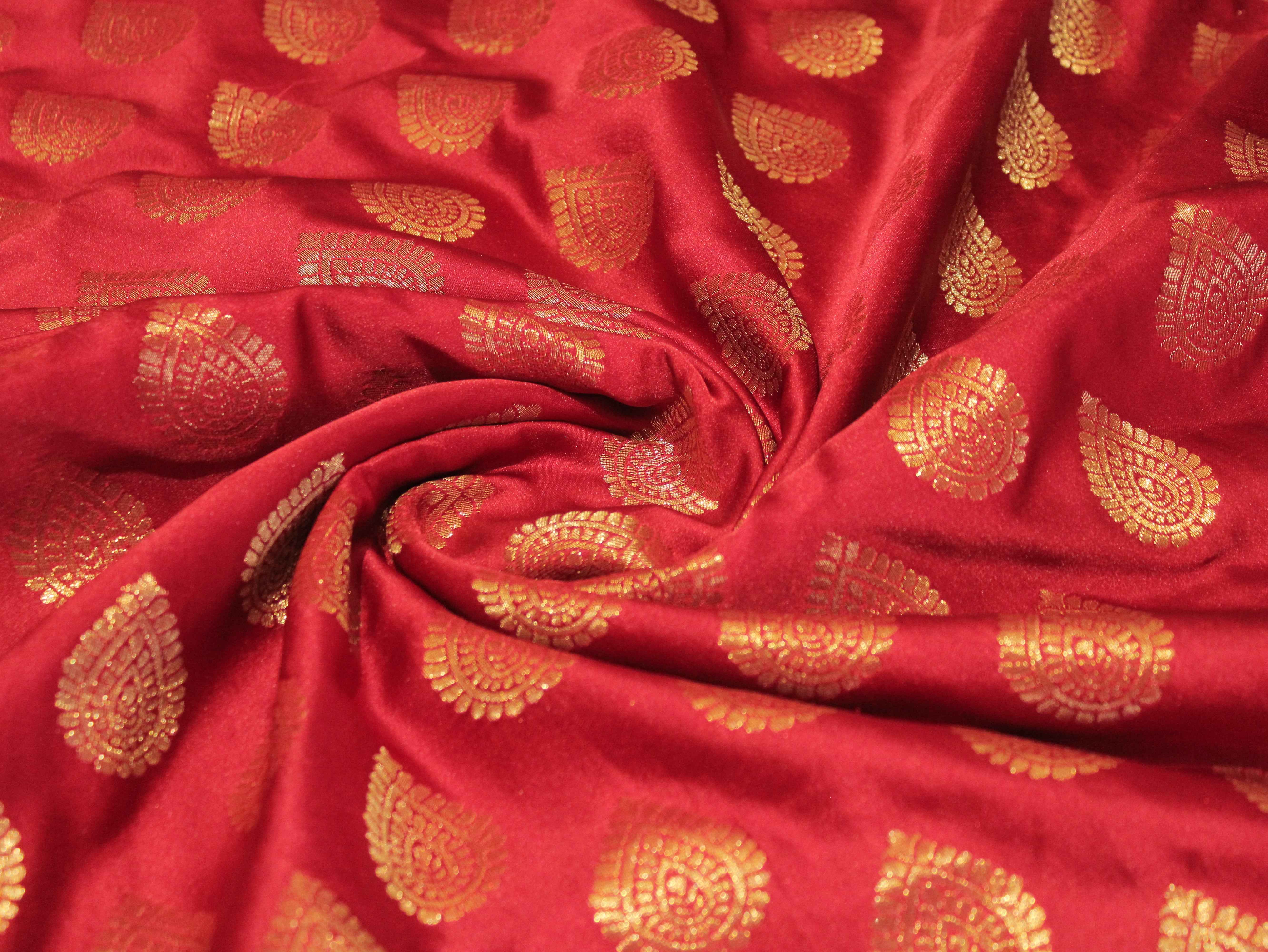 Satin Finish Banarasi Brocade Fabric - Maroon