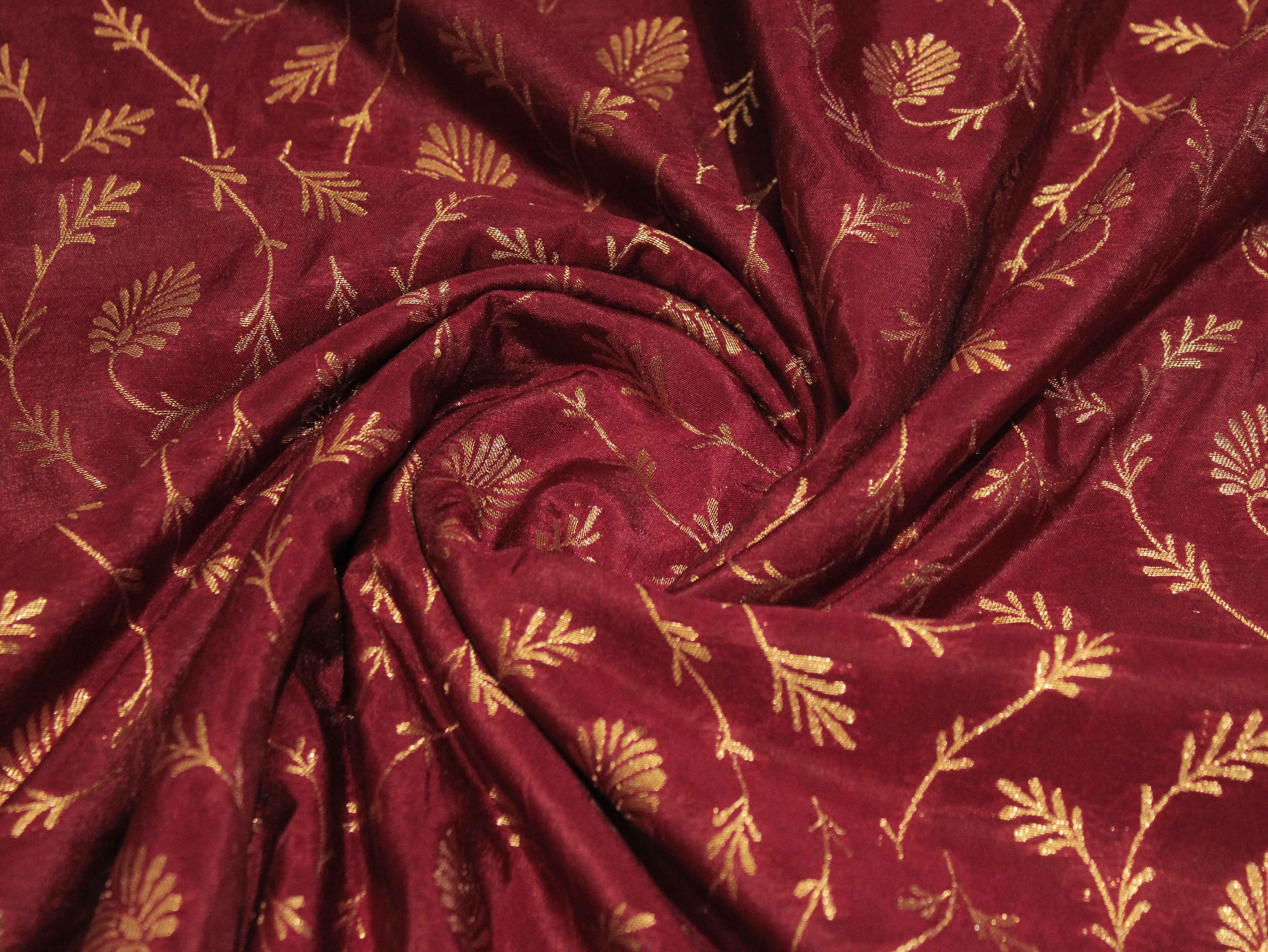 Katan Silk Brocade Fabric - Maroon