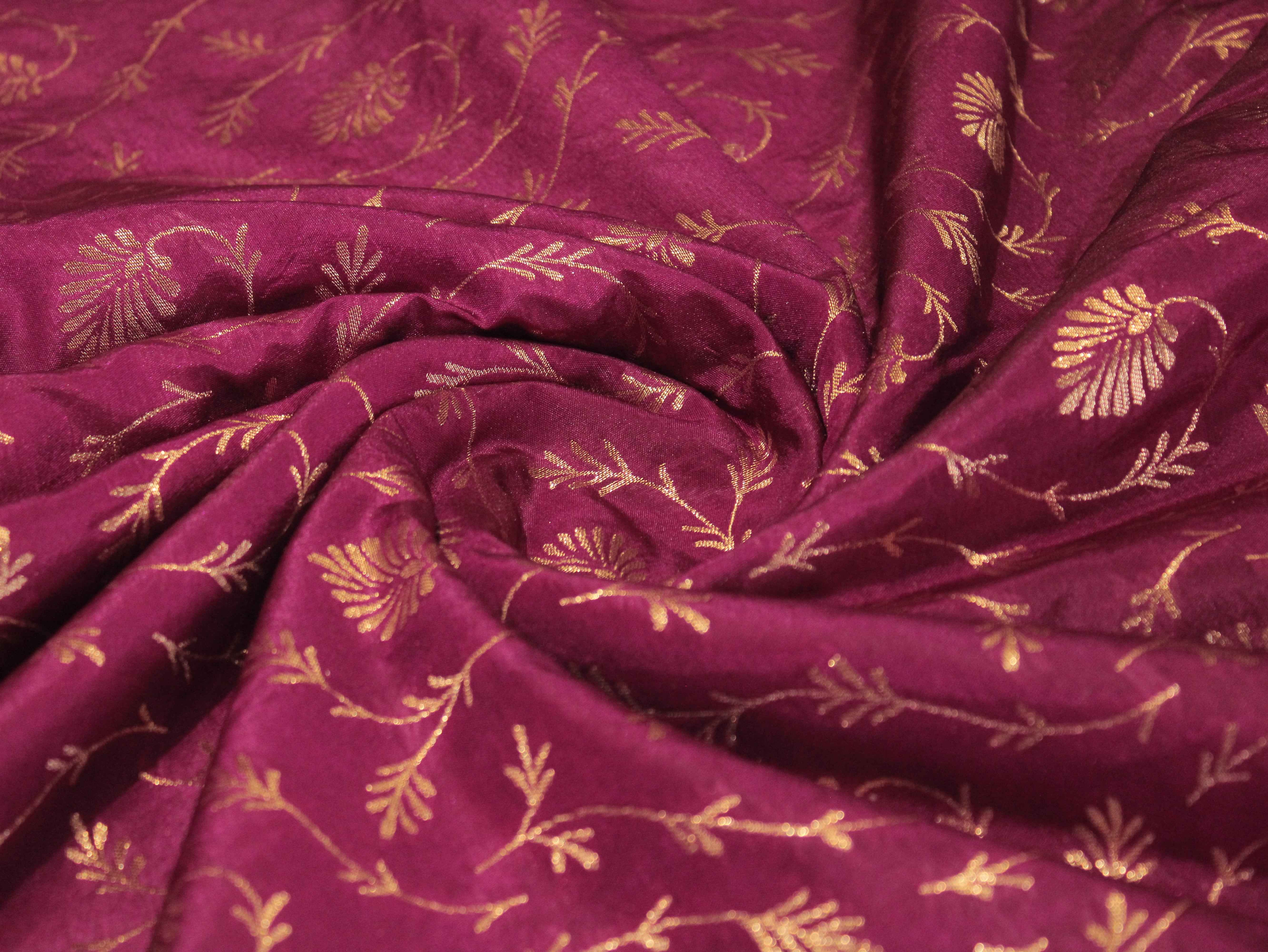 Katan Silk Brocade Fabric - Magenta